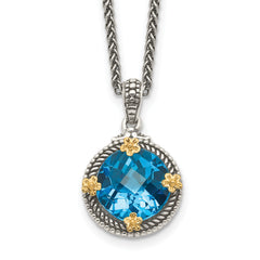 Shey Couture Sterling Silver with 14K Accent 18 Inch Antiqued Round Swiss Blue Topaz Necklace