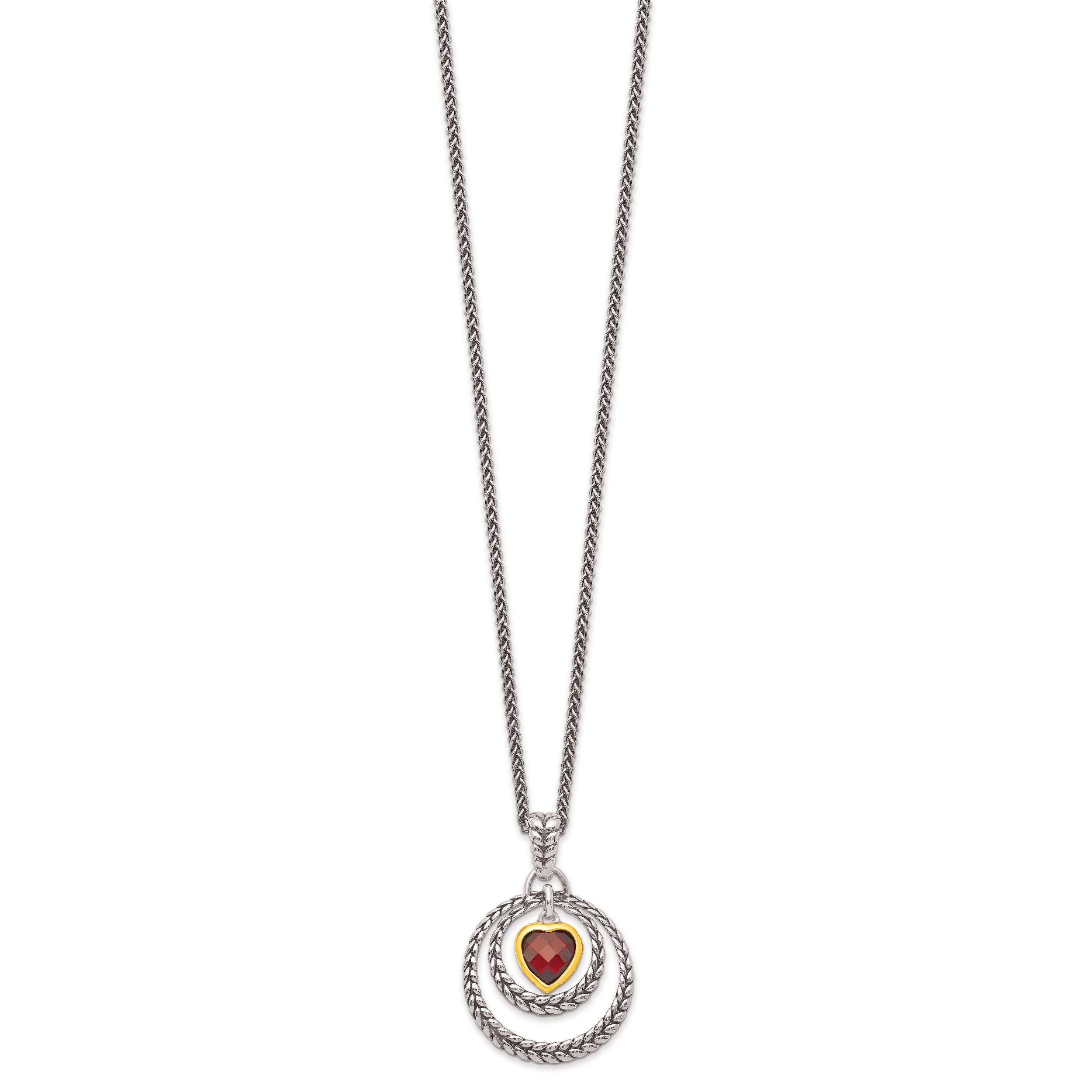Shey Couture Sterling Silver Gold-tone Flash Gold-plated 18 Inch Antiqued Checkerboard Garnet Heart Necklace Secondary image