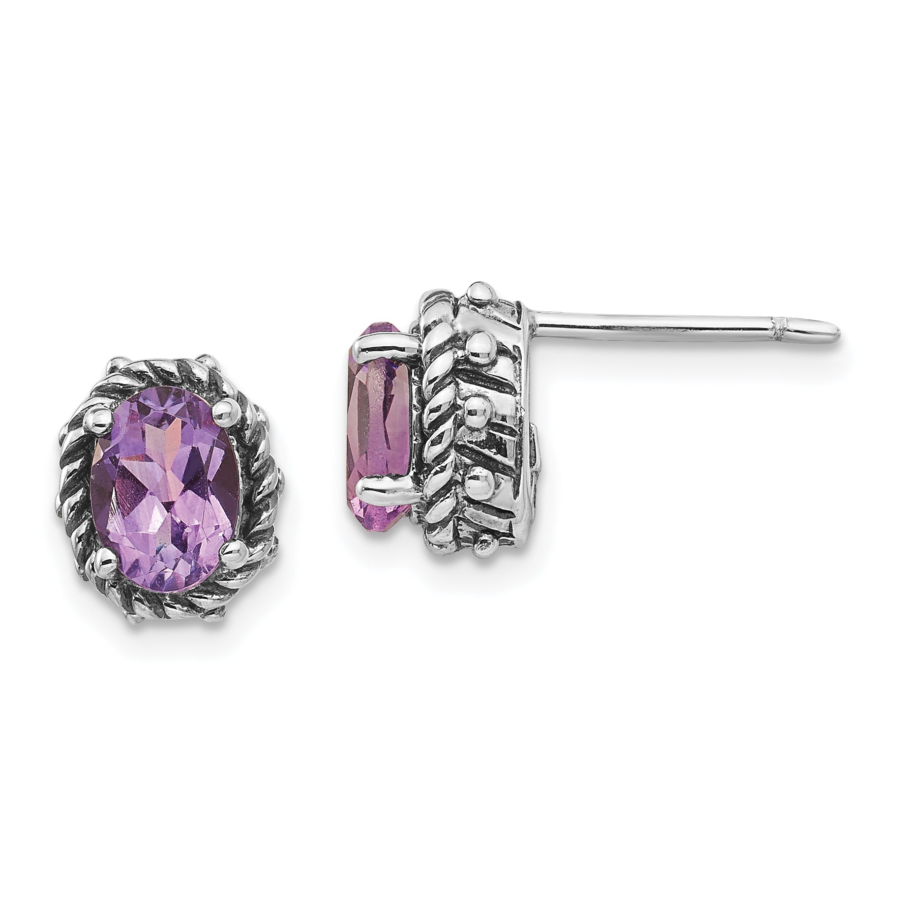 Shey Couture Sterling Silver Antiqued Oval Amethyst Post Earrings Main image