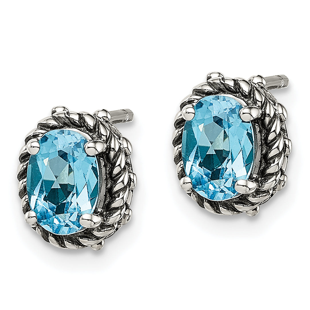 Sophia Jewelers 925 Silver Blue Topaz Antique Stud Earrings for Women Secondary image