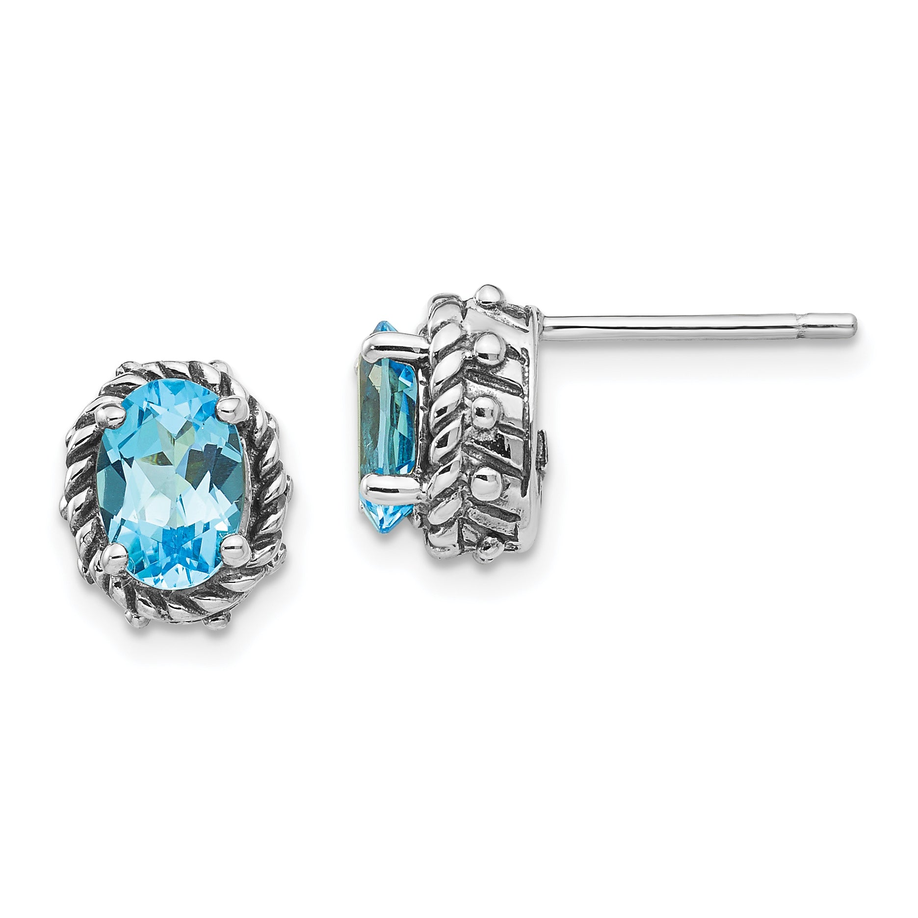 Shey Couture Sterling Silver Antiqued Oval Blue Topaz Post Earrings Main image