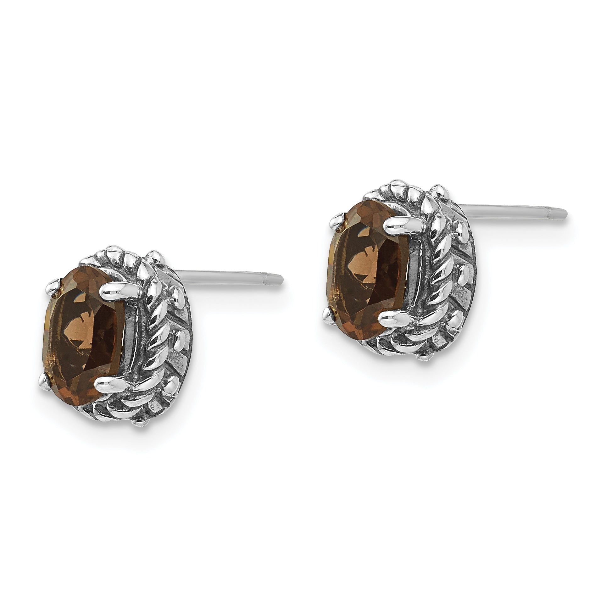 Sophia Jewelers Sterling Silver Smoky Quartz Antiqued Stud Earrings Secondary image