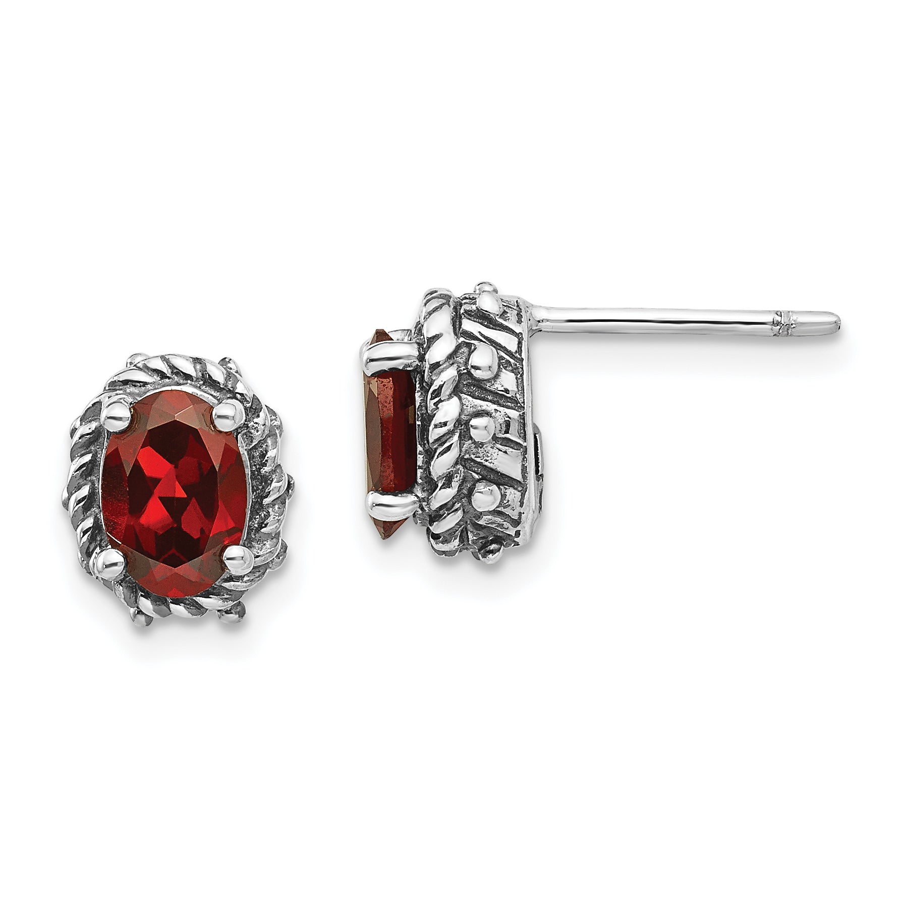 Shey Couture Sterling Silver Antiqued Oval Garnet Post Earrings Main image