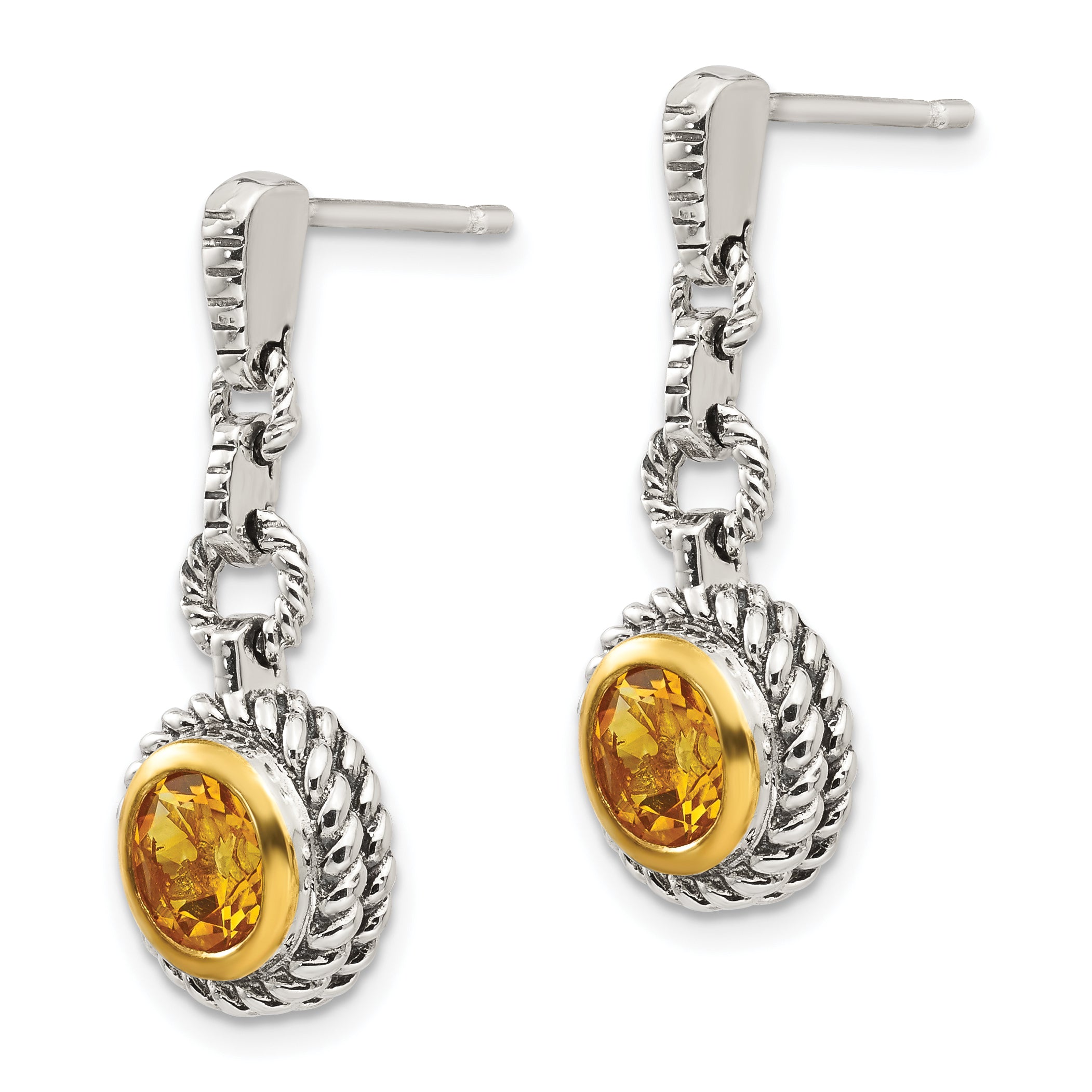 Sophia Jewelers Sterling Silver Gold-Plated Citrine Dangle Earrings Vintage Style