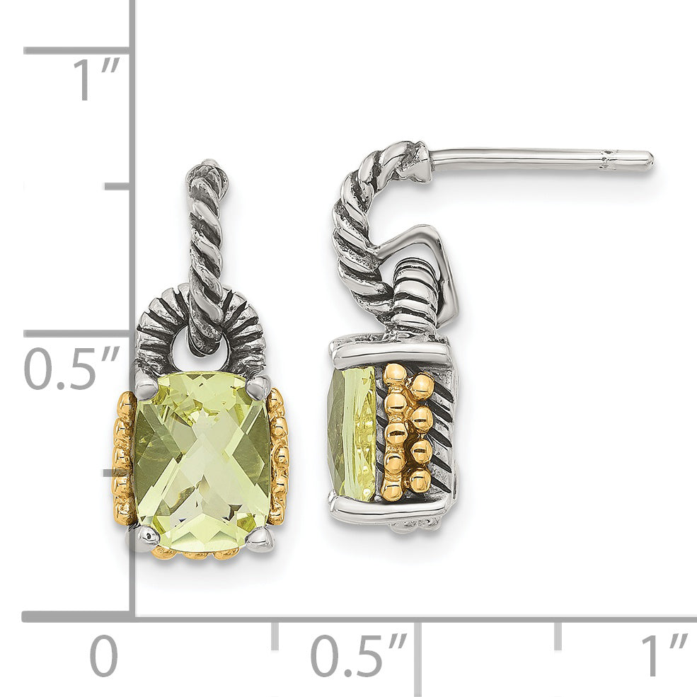 Sterling Silver 14K Gold Lemon Quartz Dangle Earrings Elegantly Polished