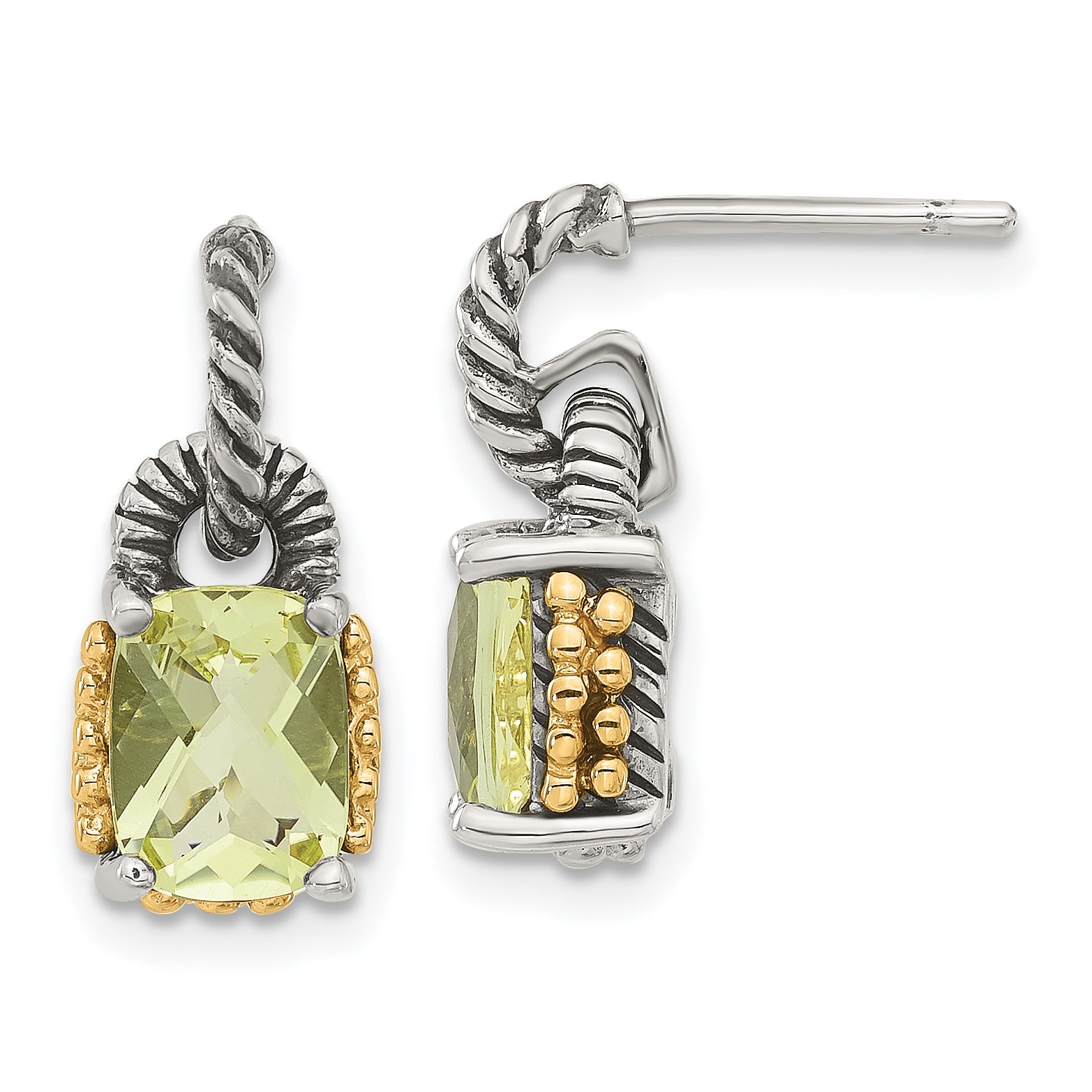 Sterling Silver w/ 14k Accent Lemon Quartz Dangle Earrings