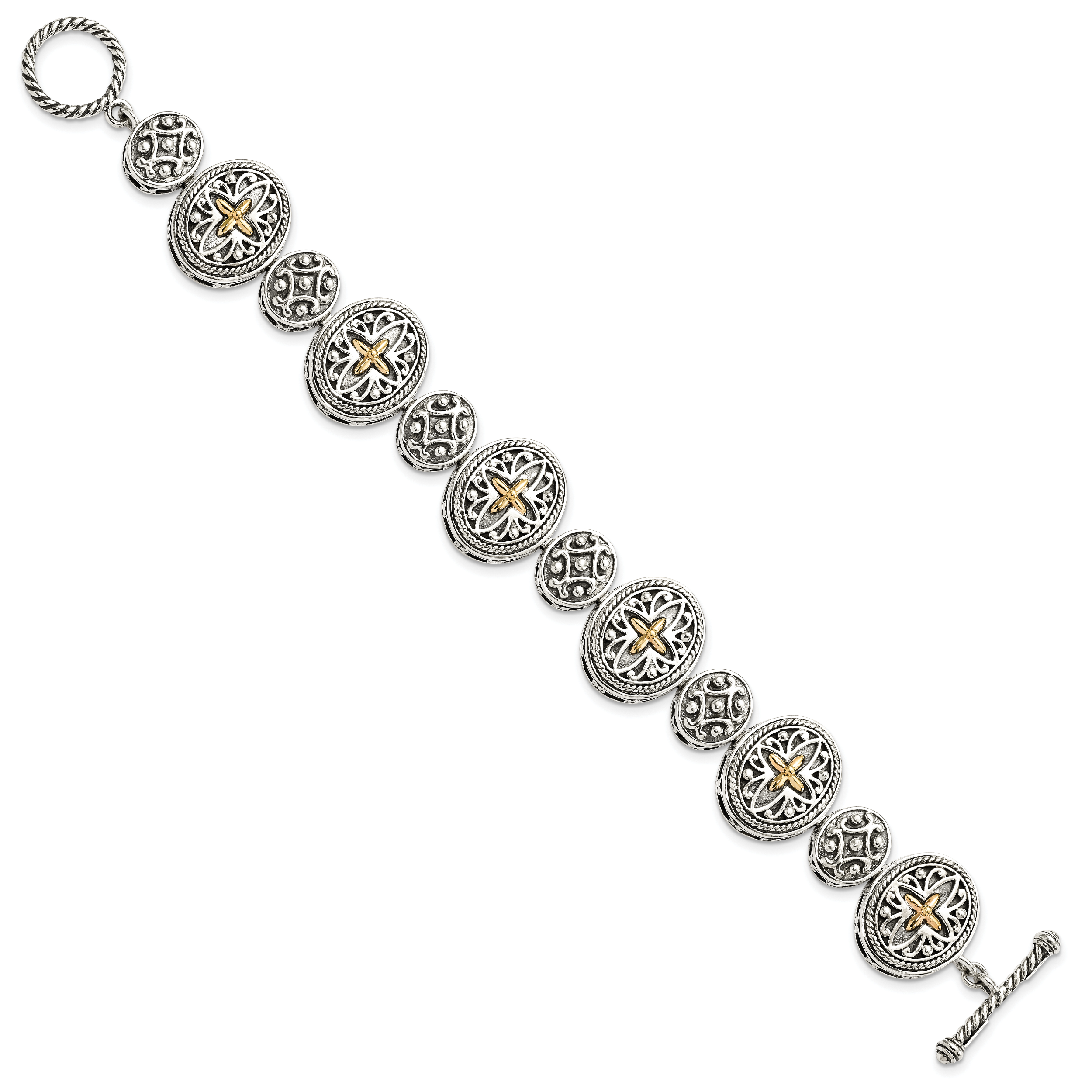 Shey Couture Sterling Silver with 14K Accent 8 Inch Antiqued Toggle Bracelet Secondary image