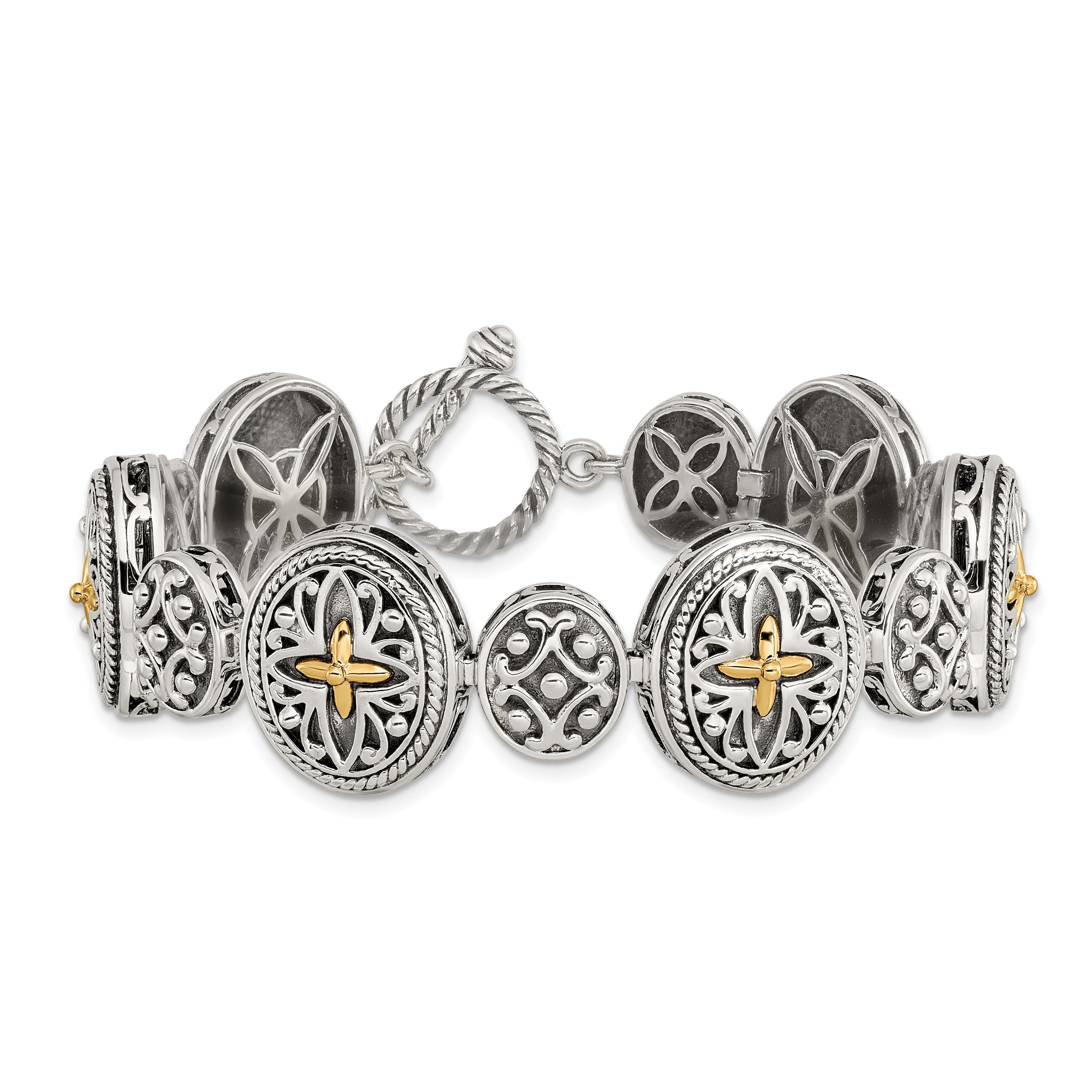 Shey Couture Sterling Silver with 14K Accent 8 Inch Antiqued Toggle Bracelet