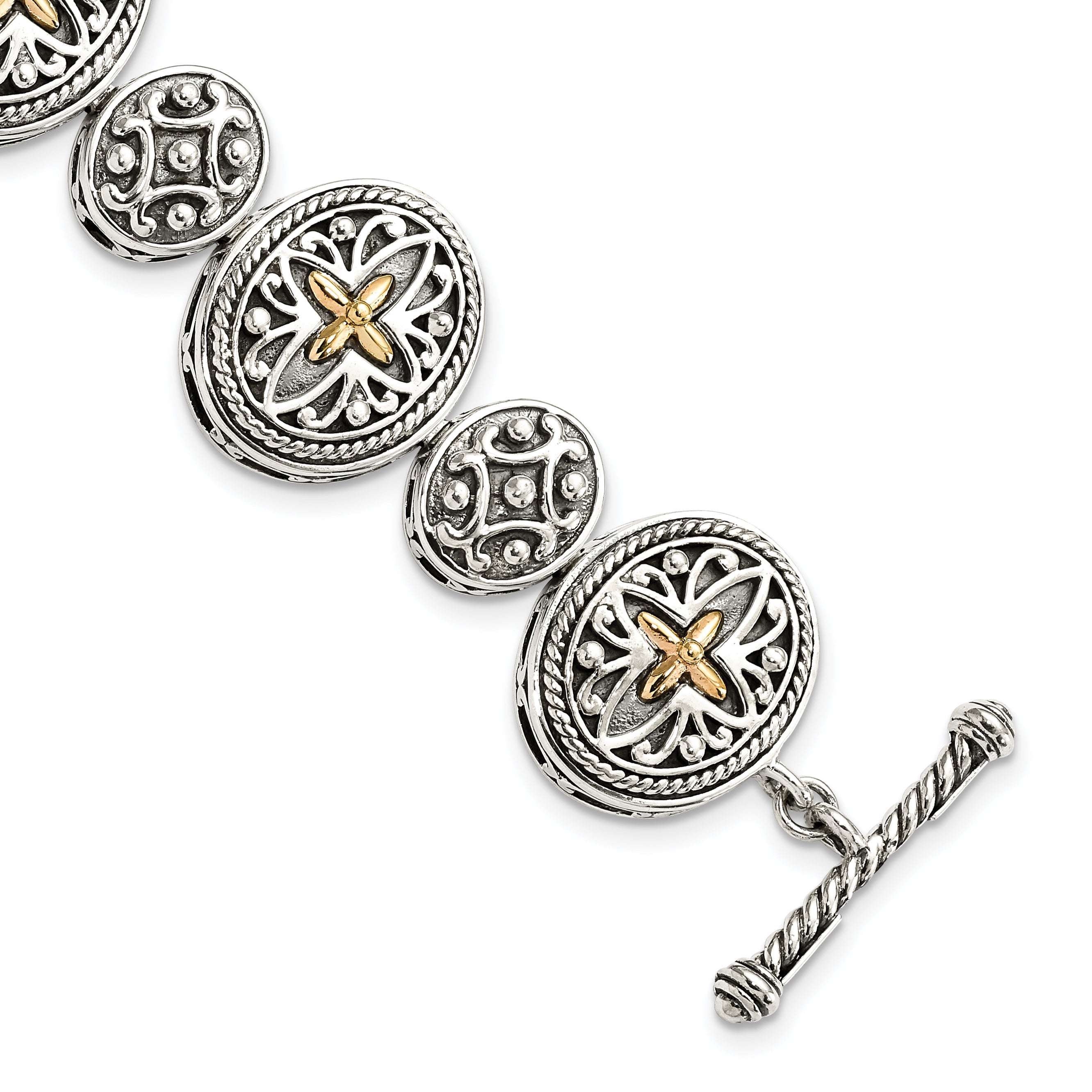 Shey Couture Sterling Silver with 14K Accent 8 Inch Antiqued Toggle Bracelet Main image