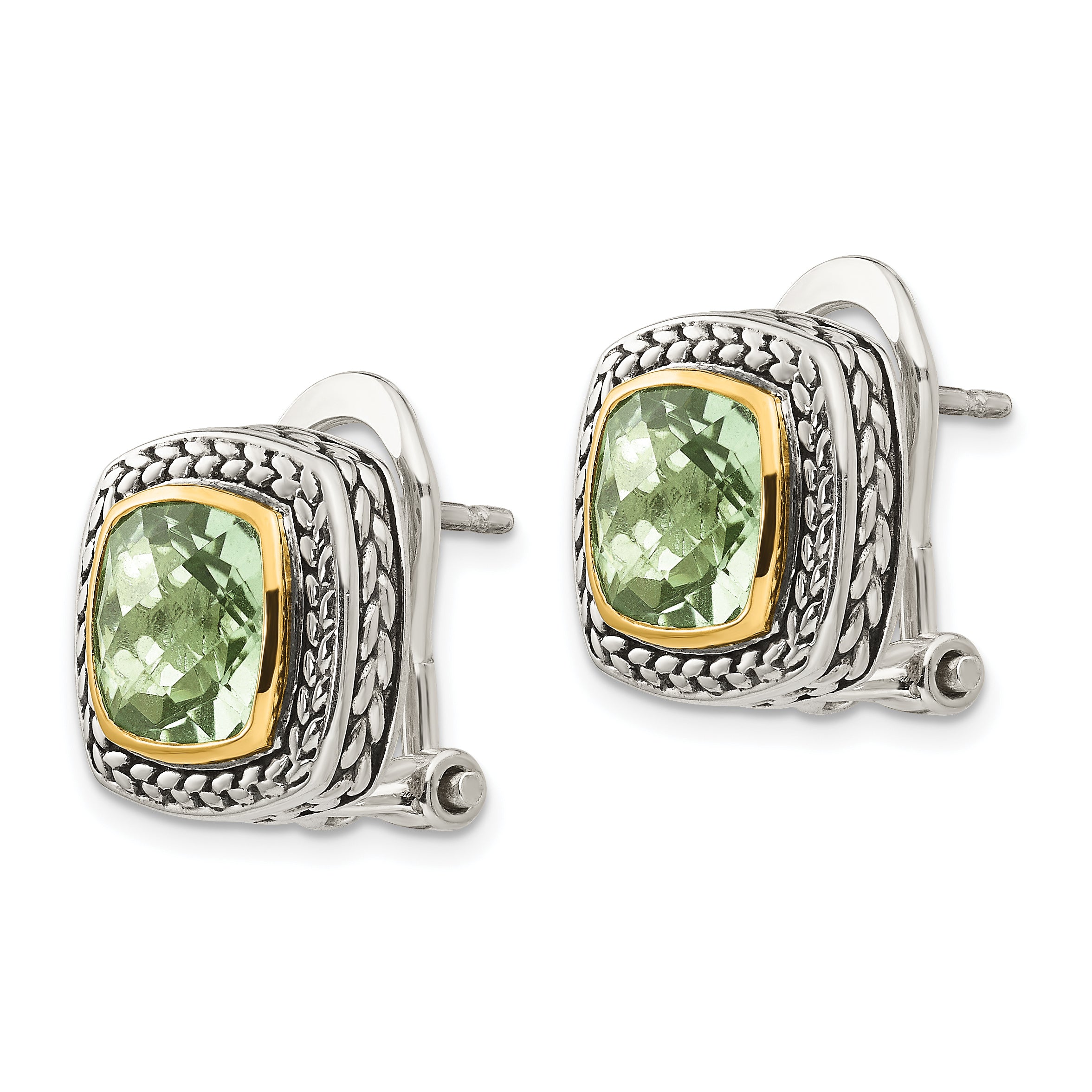 Sophia Jewelers Sterling Silver 14K Gold Accented Cushion Green Quartz Earrings