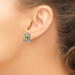 Sophia Jewelers Sterling Silver 14K Gold Accented Cushion Green Quartz Earrings