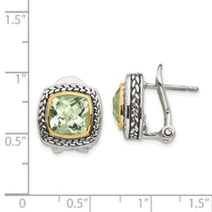 Sophia Jewelers Sterling Silver 14K Gold Accented Cushion Green Quartz Earrings