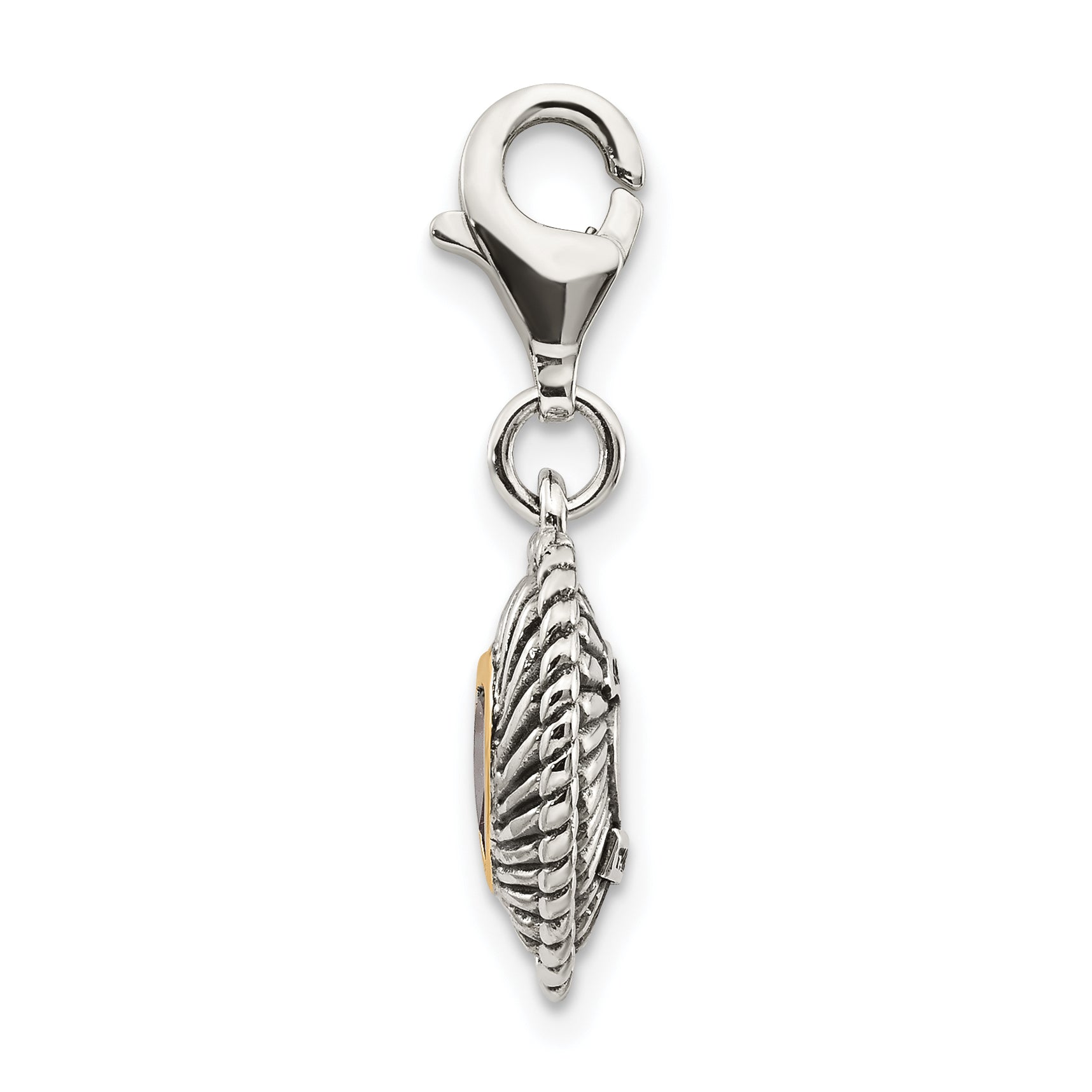 Shey Couture Sterling Silver with 14K Accent Antiqued Amethyst Antiqued Heart with Lobster Clasp Charm Secondary image