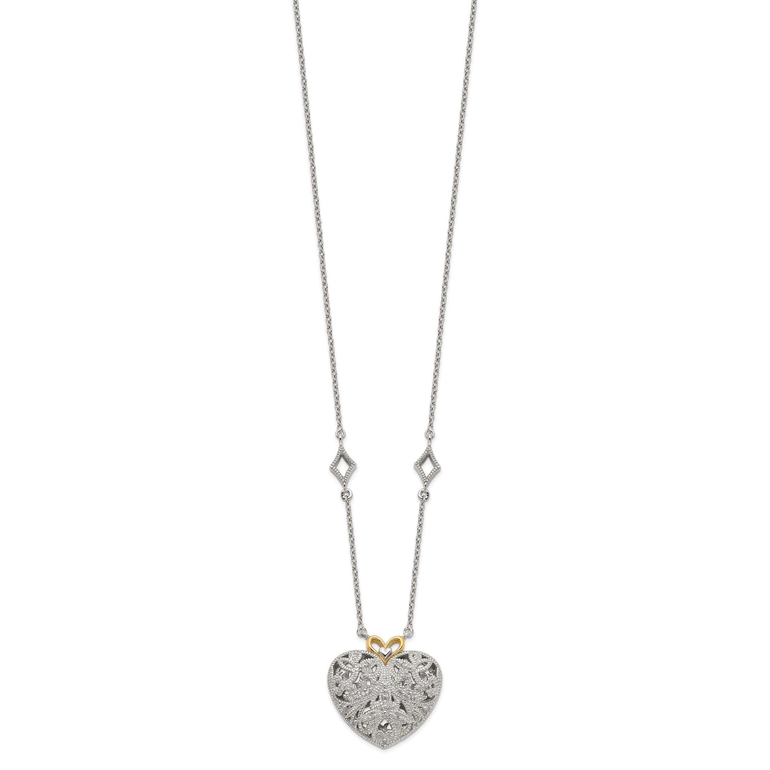 Shey Couture Sterling Silver Rhodium-plated with 14K Accent 18 Inch Diamond Vintage Heart Necklace