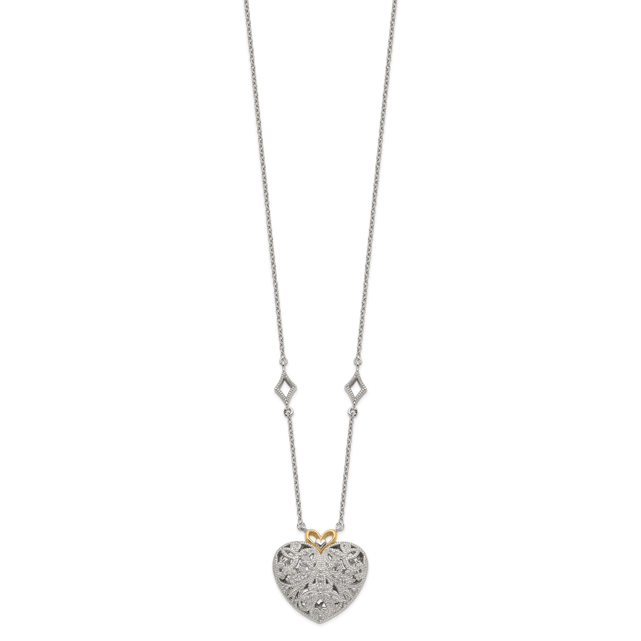 Shey Couture Sterling Silver Rhodium-plated with 14K Accent 18 Inch Diamond Vintage Heart Necklace Secondary image