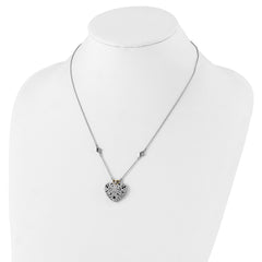 Shey Couture Sterling Silver Rhodium-plated with 14K Accent 18 Inch Diamond Vintage Heart Necklace