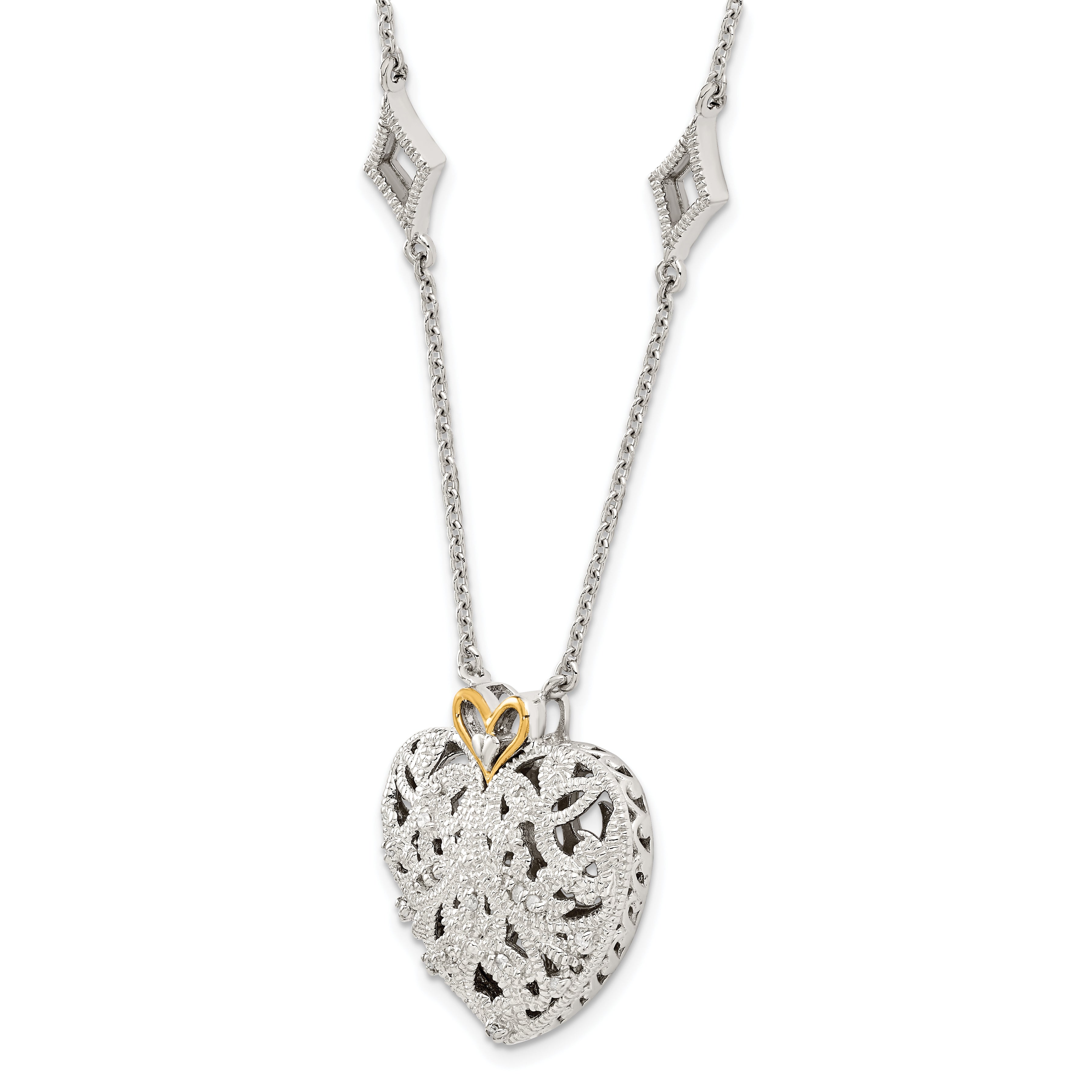 Shey Couture Sterling Silver Rhodium-plated with 14K Accent 18 Inch Diamond Vintage Heart Necklace