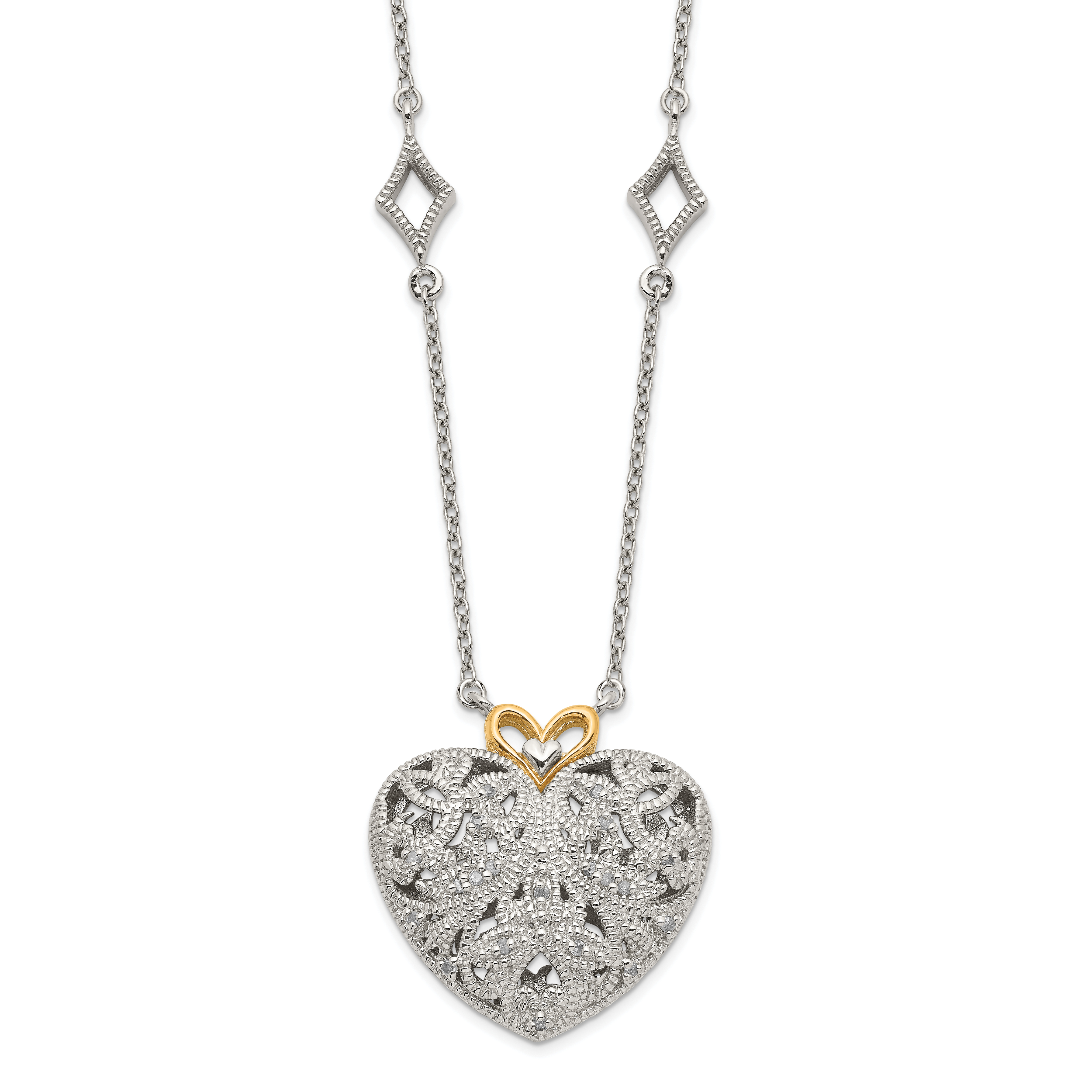 Shey Couture Sterling Silver Rhodium-plated with 14K Accent 18 Inch Diamond Vintage Heart Necklace Main image