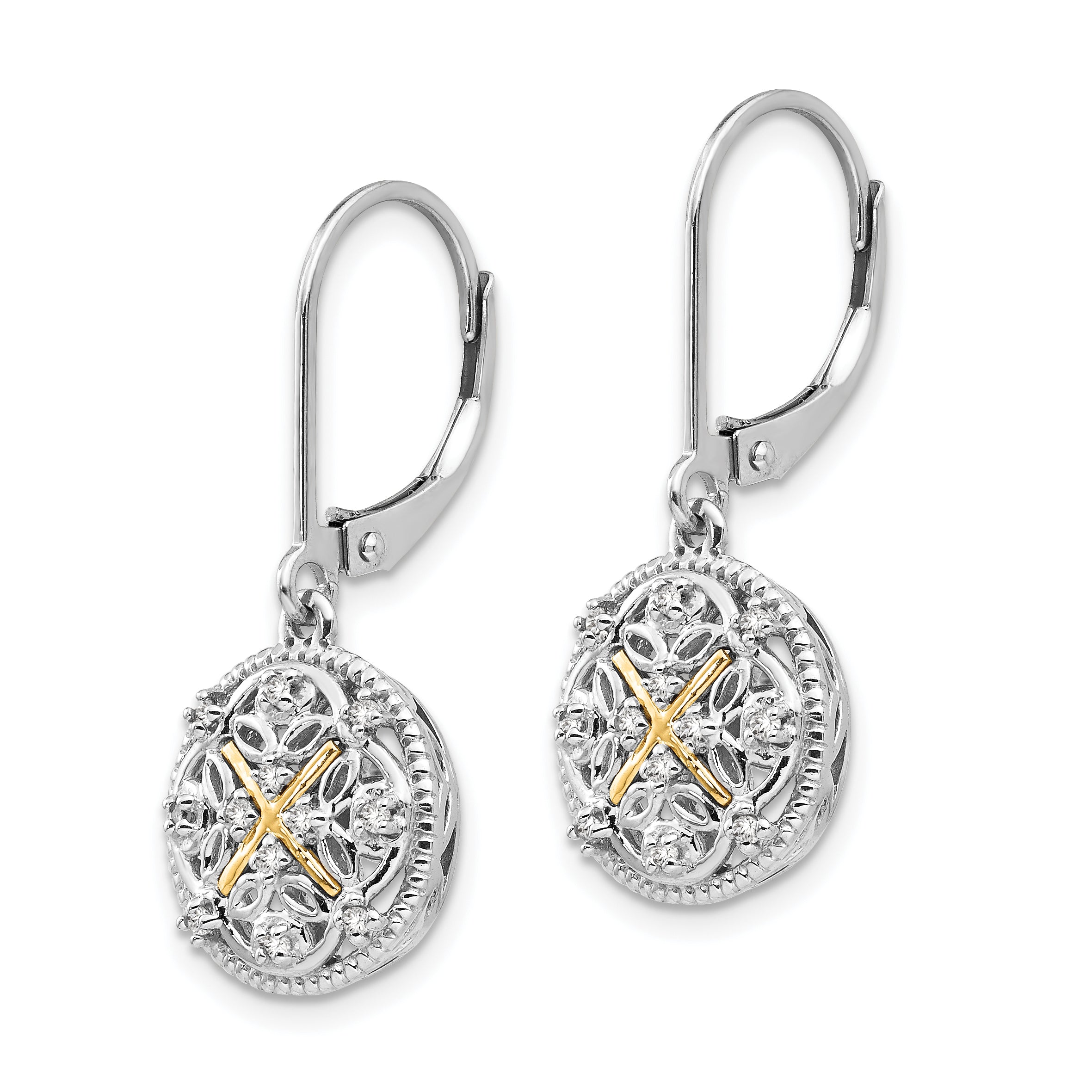 Sophia Jewelers Vintage Sterling Silver 14K Gold Diamond Dangle Earrings Secondary image
