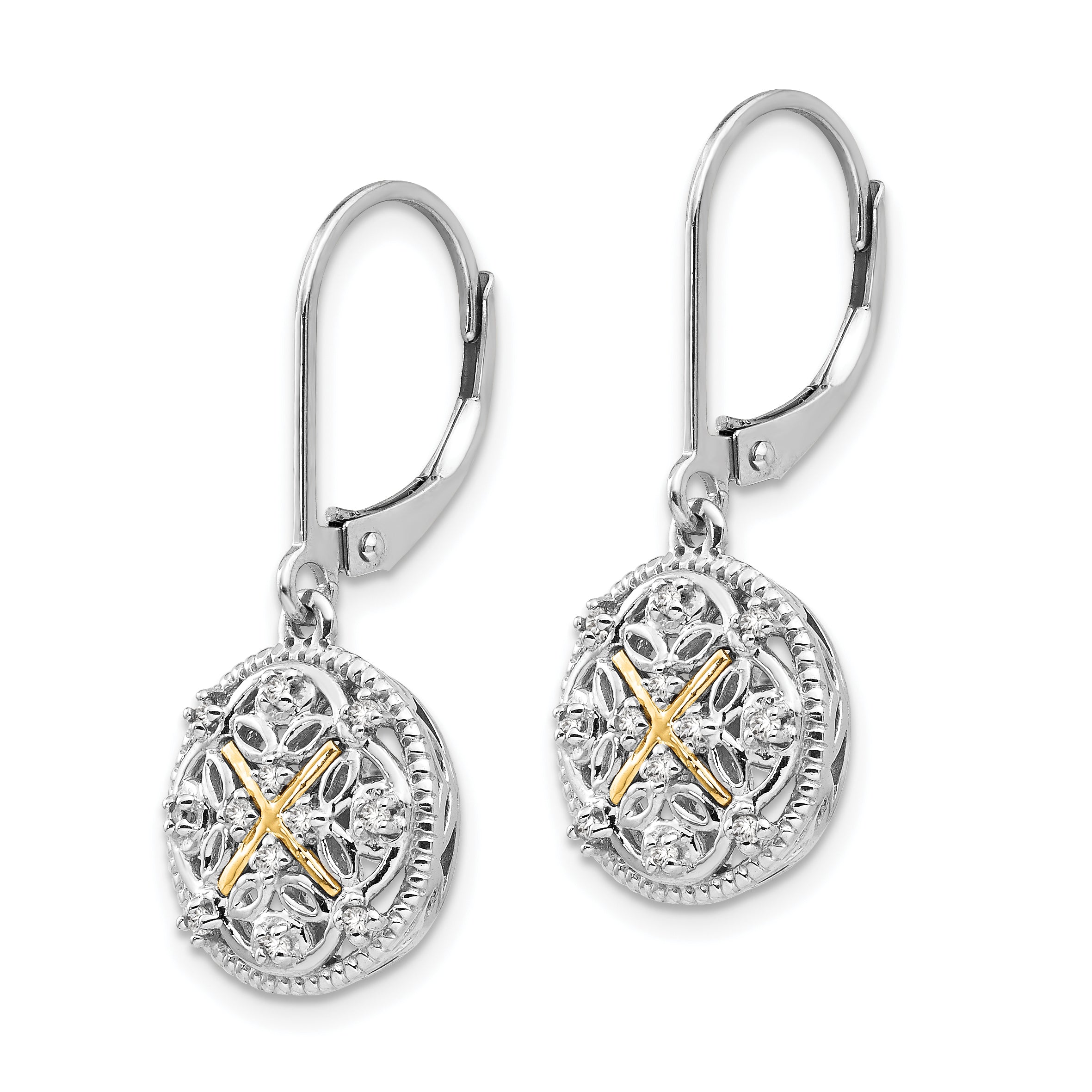 Shey Couture Sterling Silver Rhodium-plated with 14K Accent Diamond Leverback Dangle Vintage Earrings