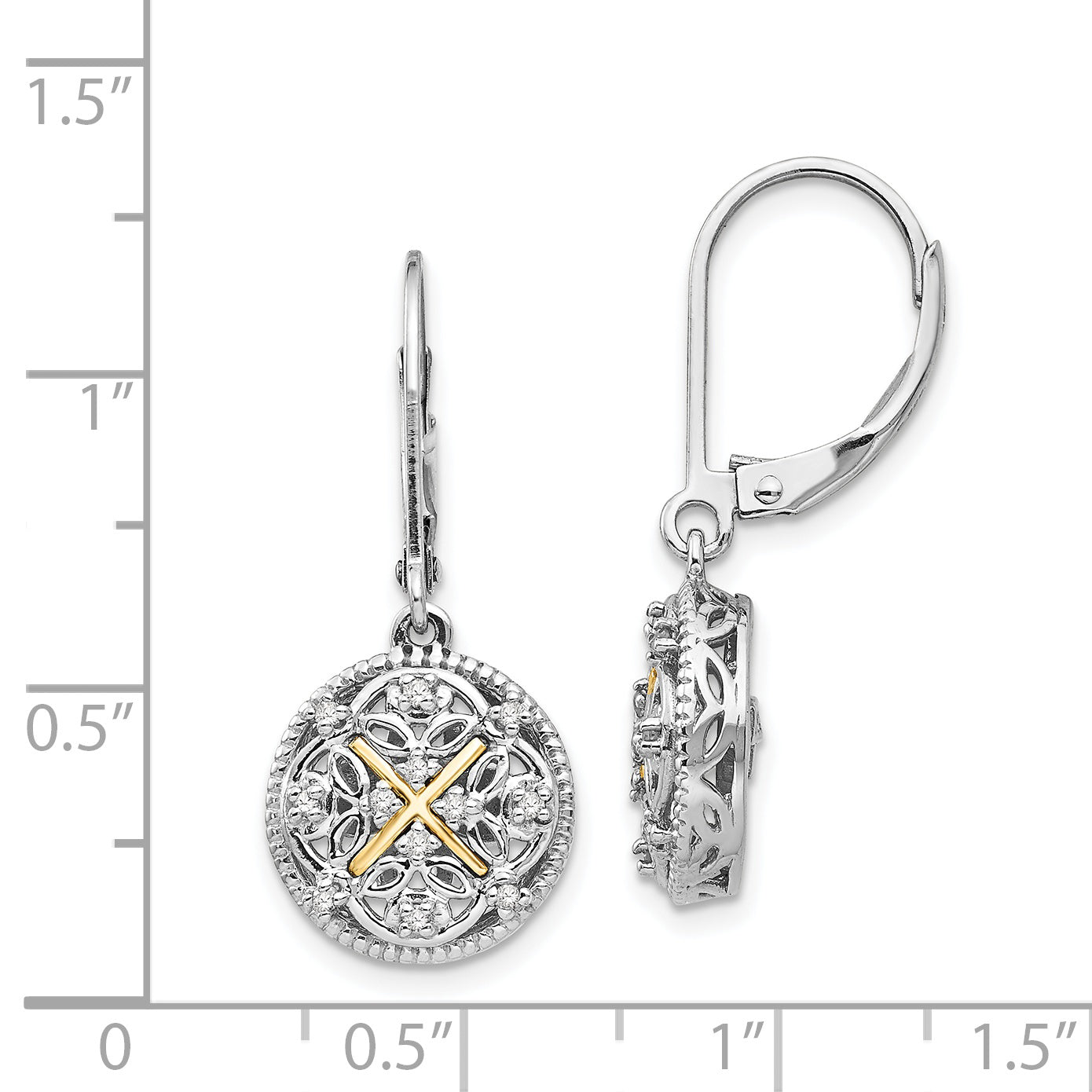 Sophia Jewelers Vintage Sterling Silver 14K Gold Diamond Dangle Earrings