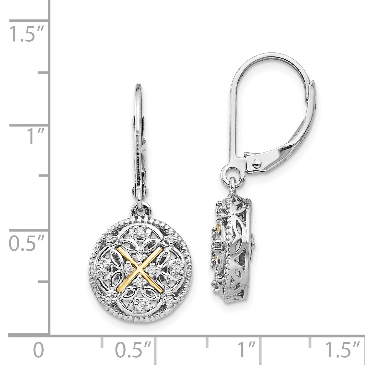 Shey Couture Sterling Silver Rhodium-plated with 14K Accent Diamond Leverback Dangle Vintage Earrings