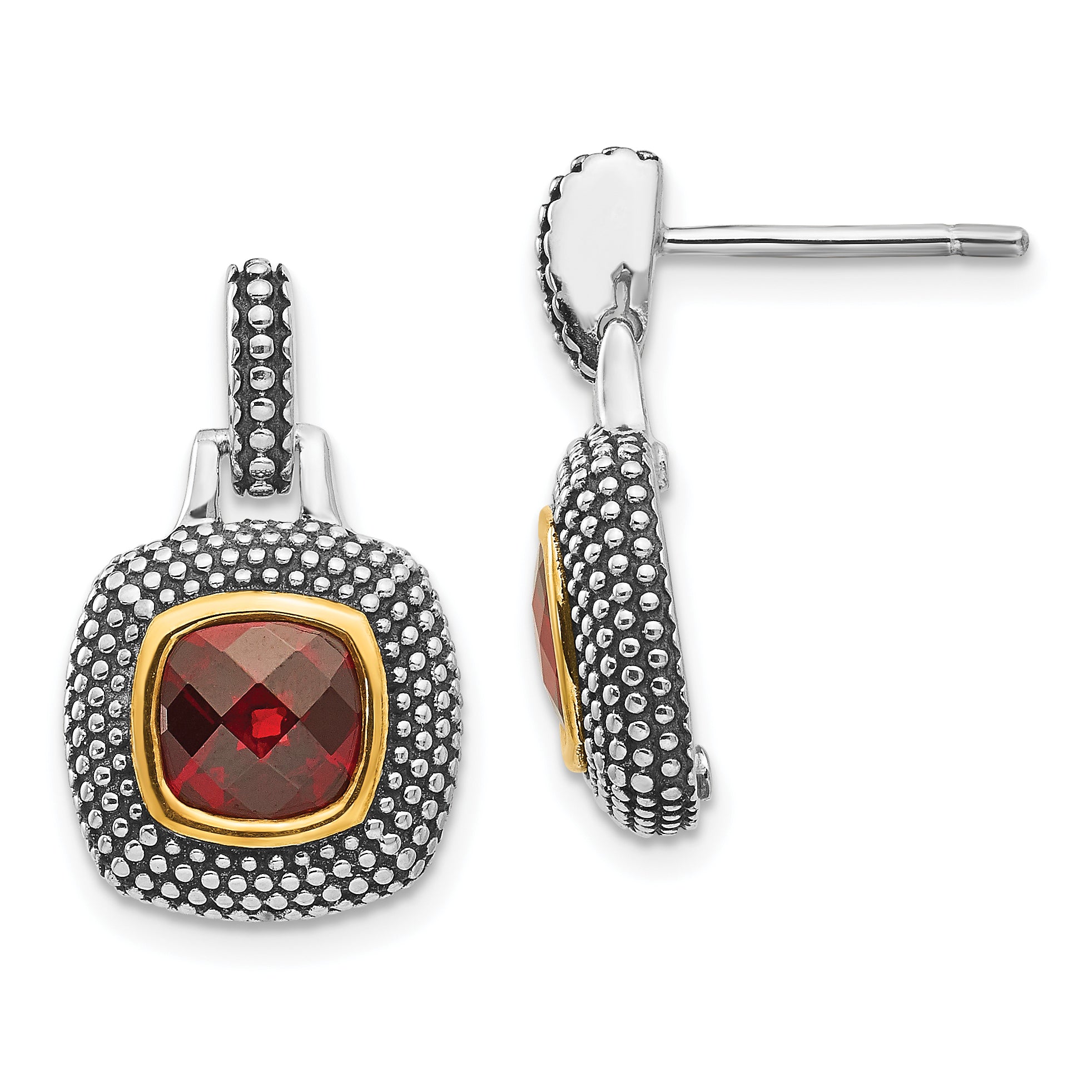 Shey Couture Sterling Silver Flash Gold-plated Antiqued Garnet Earrings Main image