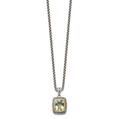 Shey Couture Sterling Silver with 14K Accent 18 Inch Antiqued Cushion Bezel Green Quartz Necklace