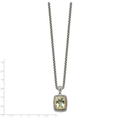 Shey Couture Sterling Silver with 14K Accent 18 Inch Antiqued Cushion Bezel Green Quartz Necklace