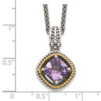 Shey Couture Sterling Silver with 14K Accent 18 Inch Antiqued Cushion Amethyst Necklace