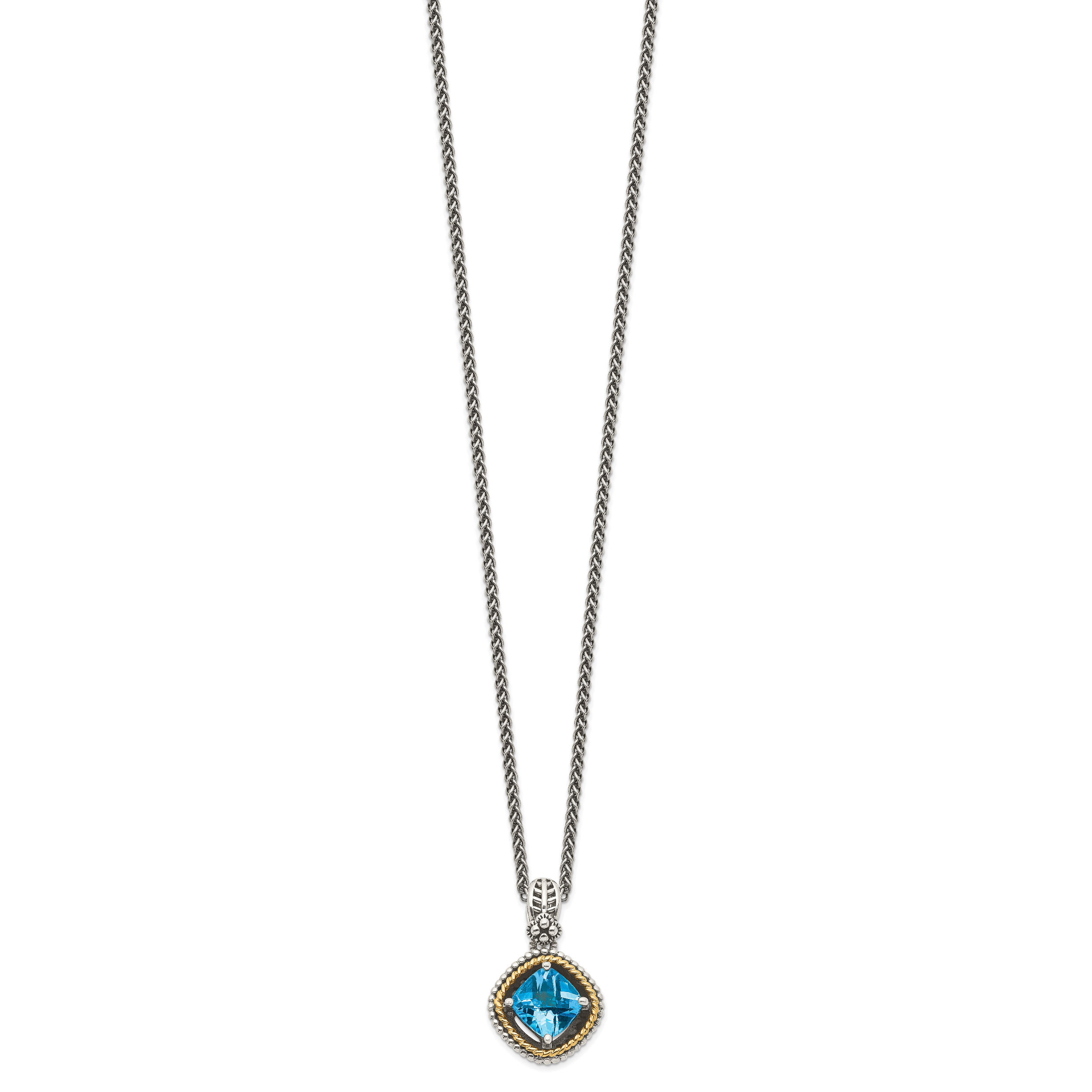 Shey Couture Sterling Silver with 14K Accent 18 Inch Antiqued Cushion Swiss Blue Topaz Necklace Secondary image
