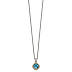 Shey Couture Sterling Silver with 14K Accent 18 Inch Antiqued Cushion Swiss Blue Topaz Necklace