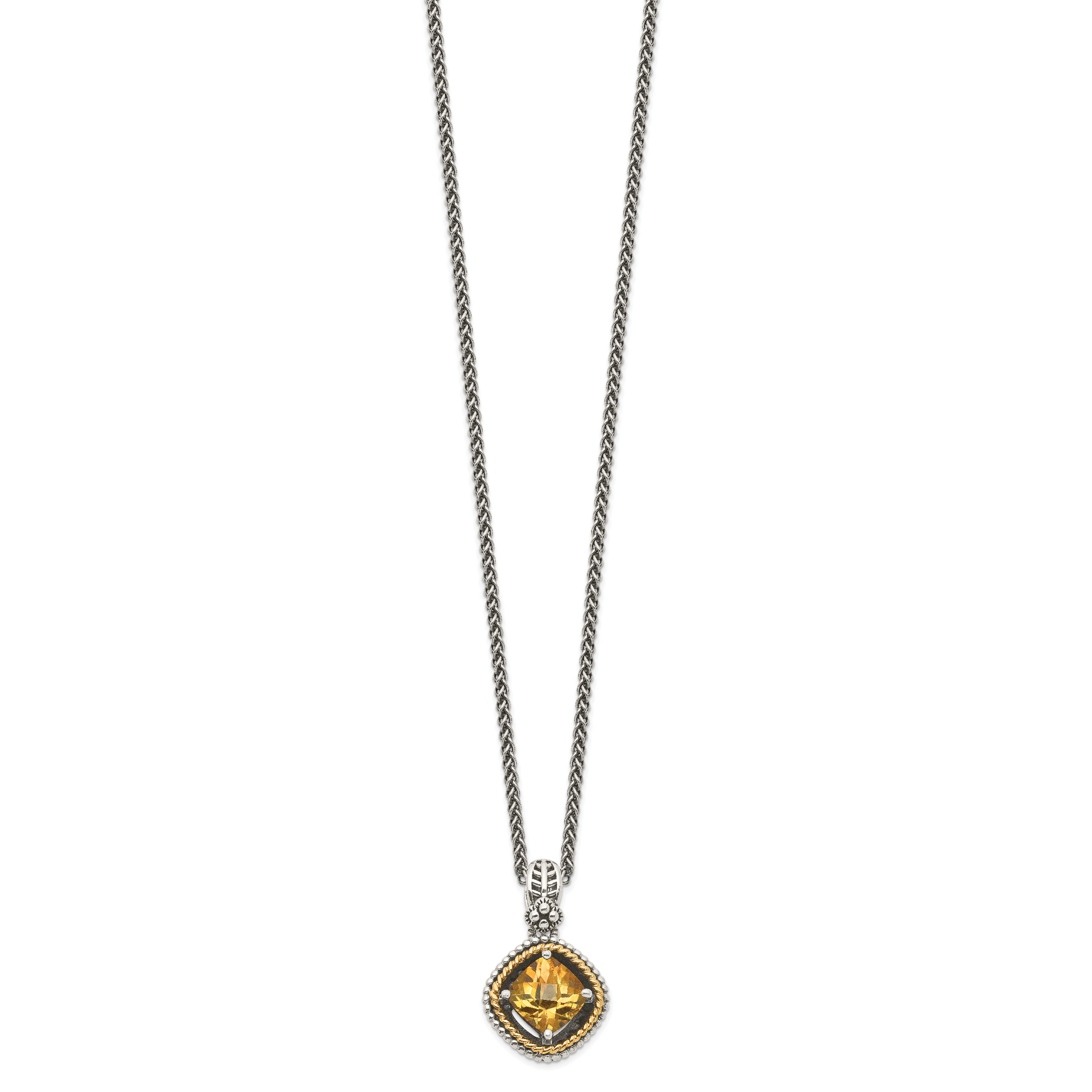 Shey Couture Sterling Silver with 14K Accent 18 Inch Antiqued Cushion Citrine Necklace Secondary image