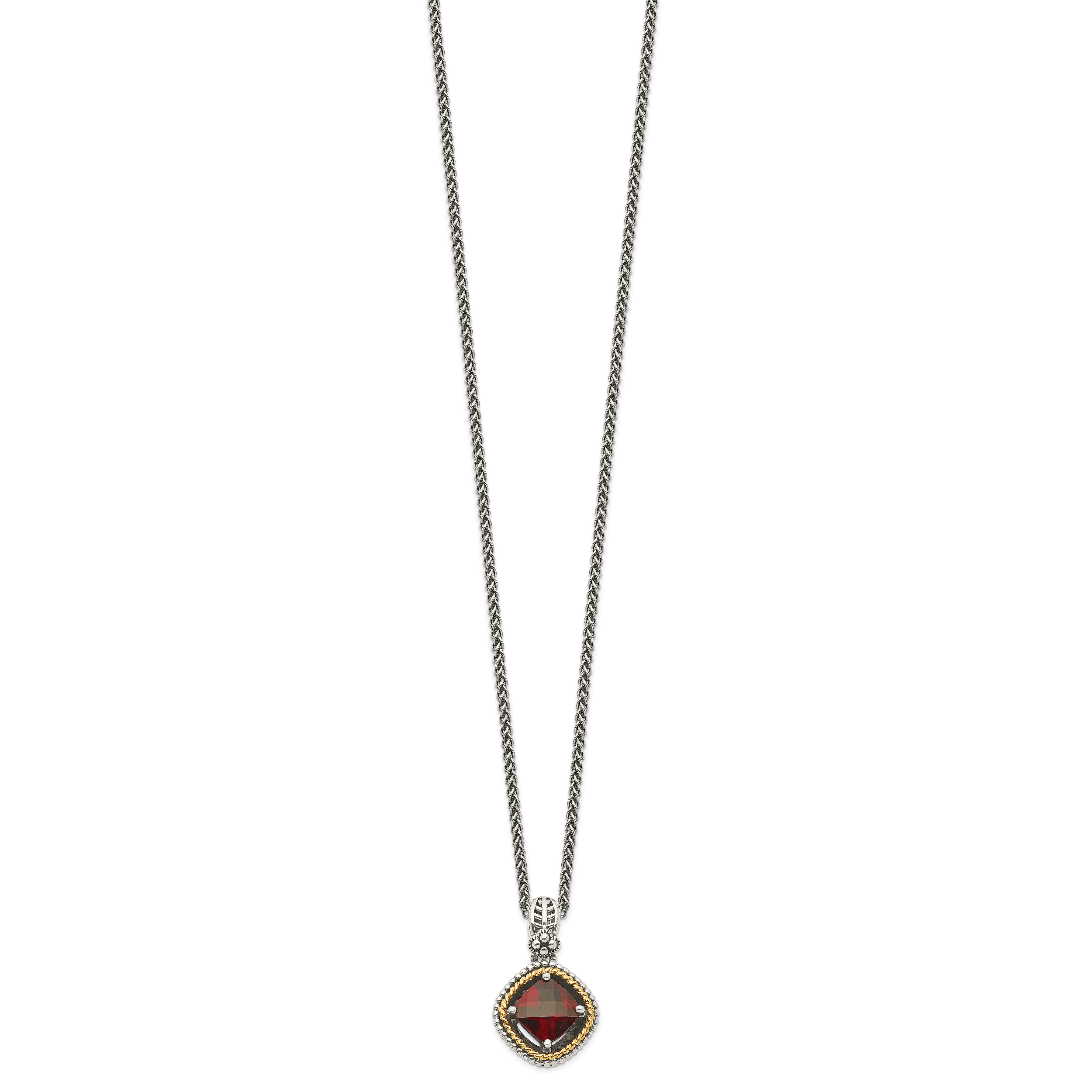 Shey Couture Sterling Silver with 14K Accent 18 Inch Antiqued Checkerboard Cushion Garnet Necklace Secondary image