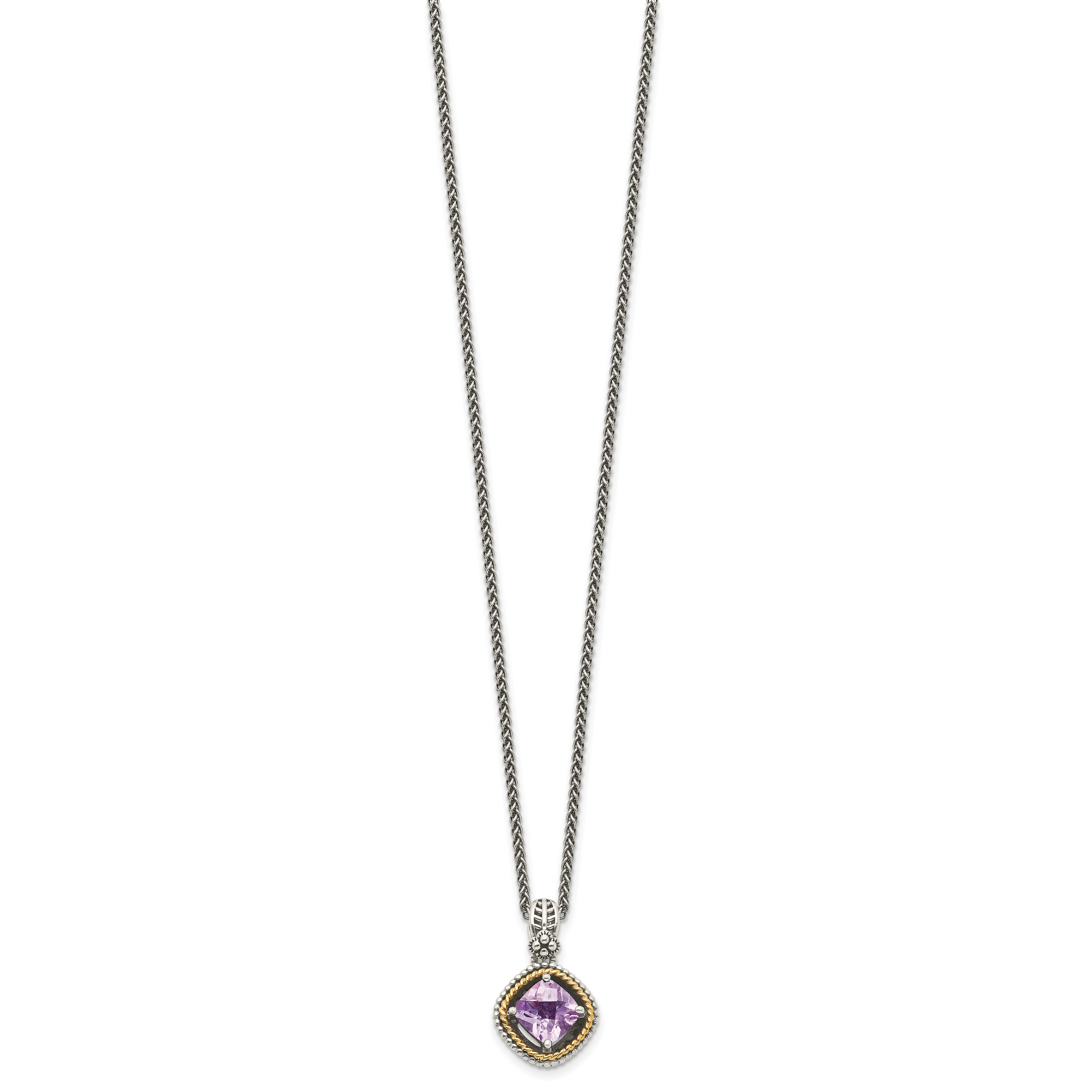 Shey Couture Sterling Silver with 14K Accent 18 Inch Antiqued Cushion Pink Quartz Necklace Secondary image