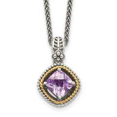 Shey Couture Sterling Silver with 14K Accent 18 Inch Antiqued Cushion Pink Quartz Necklace