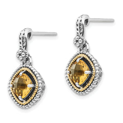 Shey Couture Sterling Silver with 14K Accent Antiqued Cushion Citrine Dangle Post Earrings