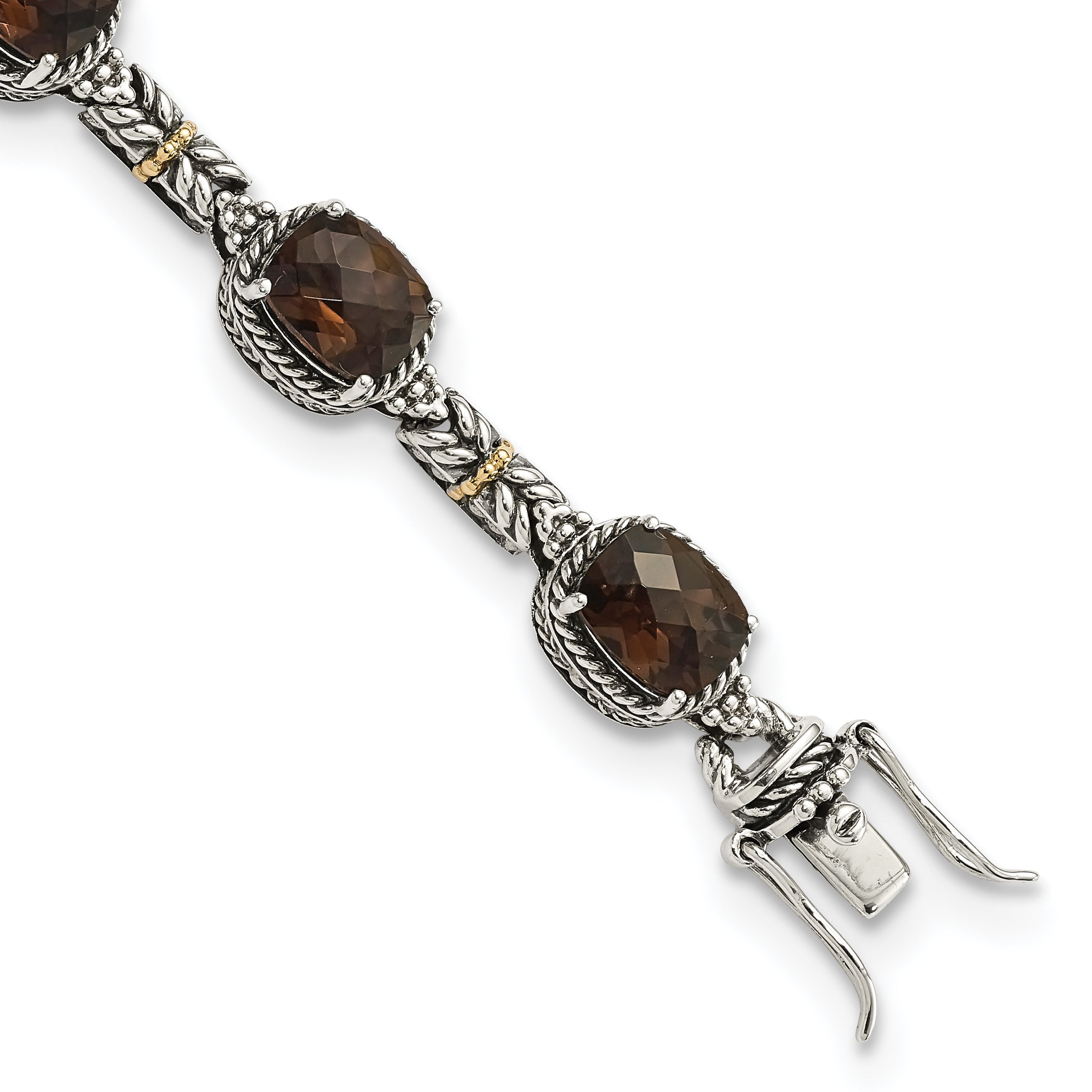 Shey Couture Sterling Silver with 14K Accent 7.75 Inch Antiqued Cushion Smoky Quartz Bracelet Main image