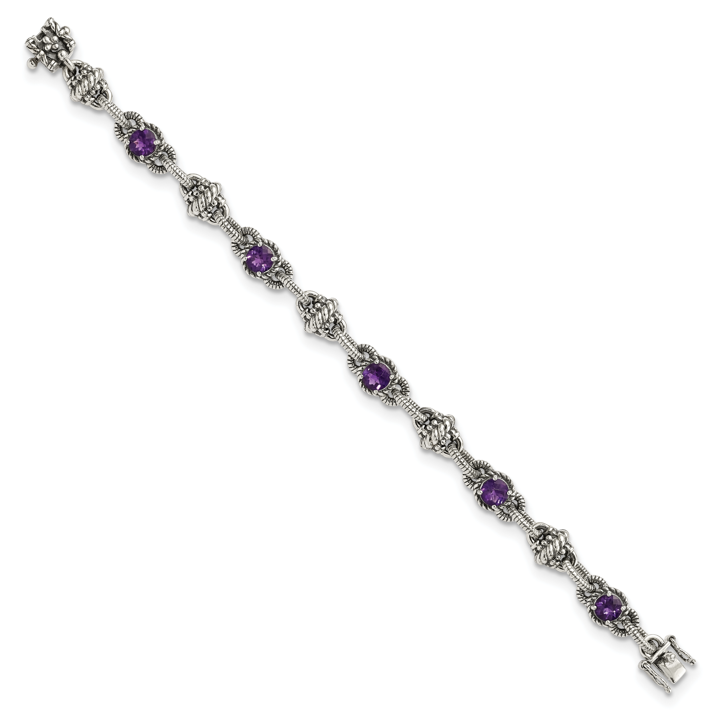Shey Couture Sterling Silver Antiqued 7.75 Inch Round Amethyst Bracelet Secondary image