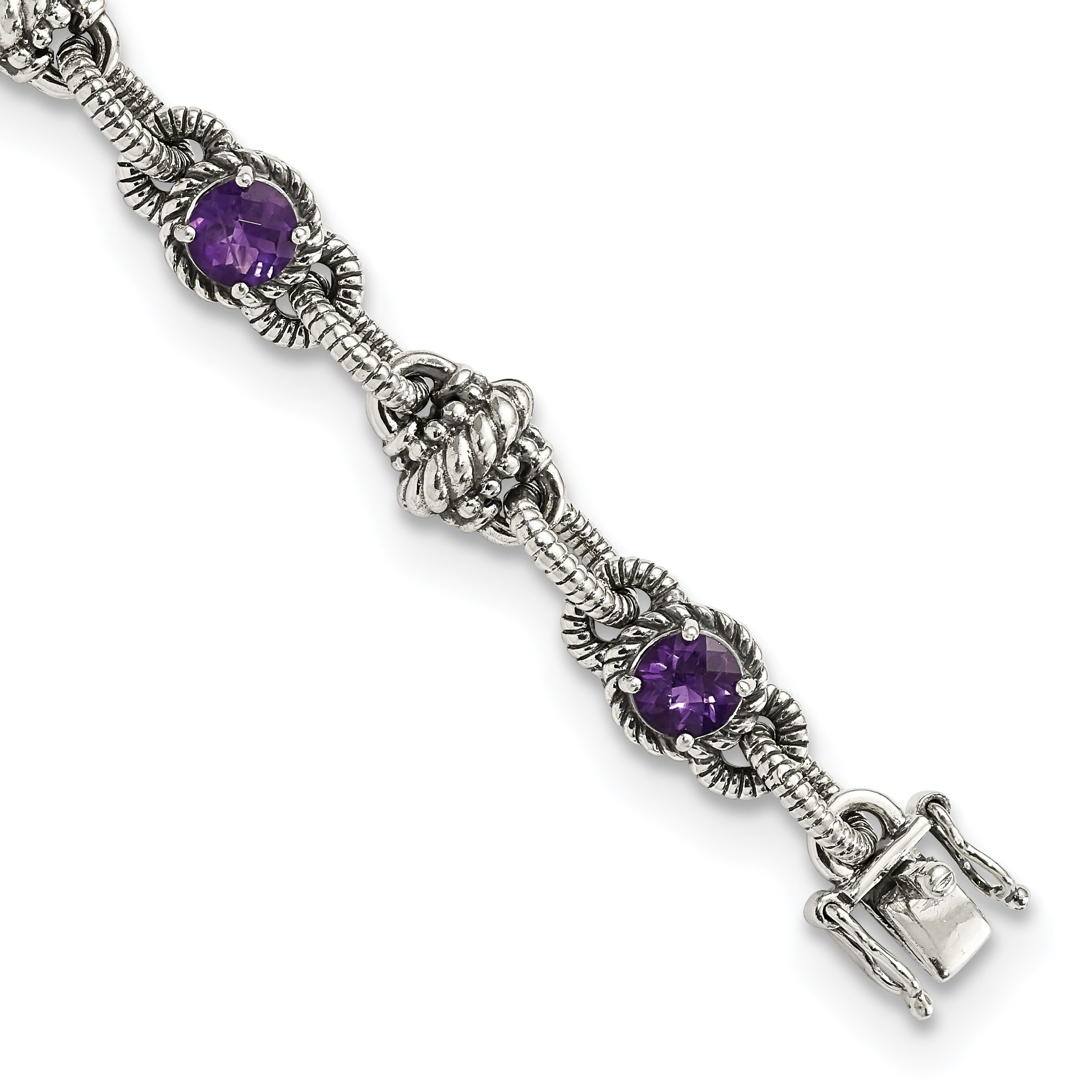 Shey Couture Sterling Silver Antiqued 7.75 Inch Round Amethyst Bracelet Main image