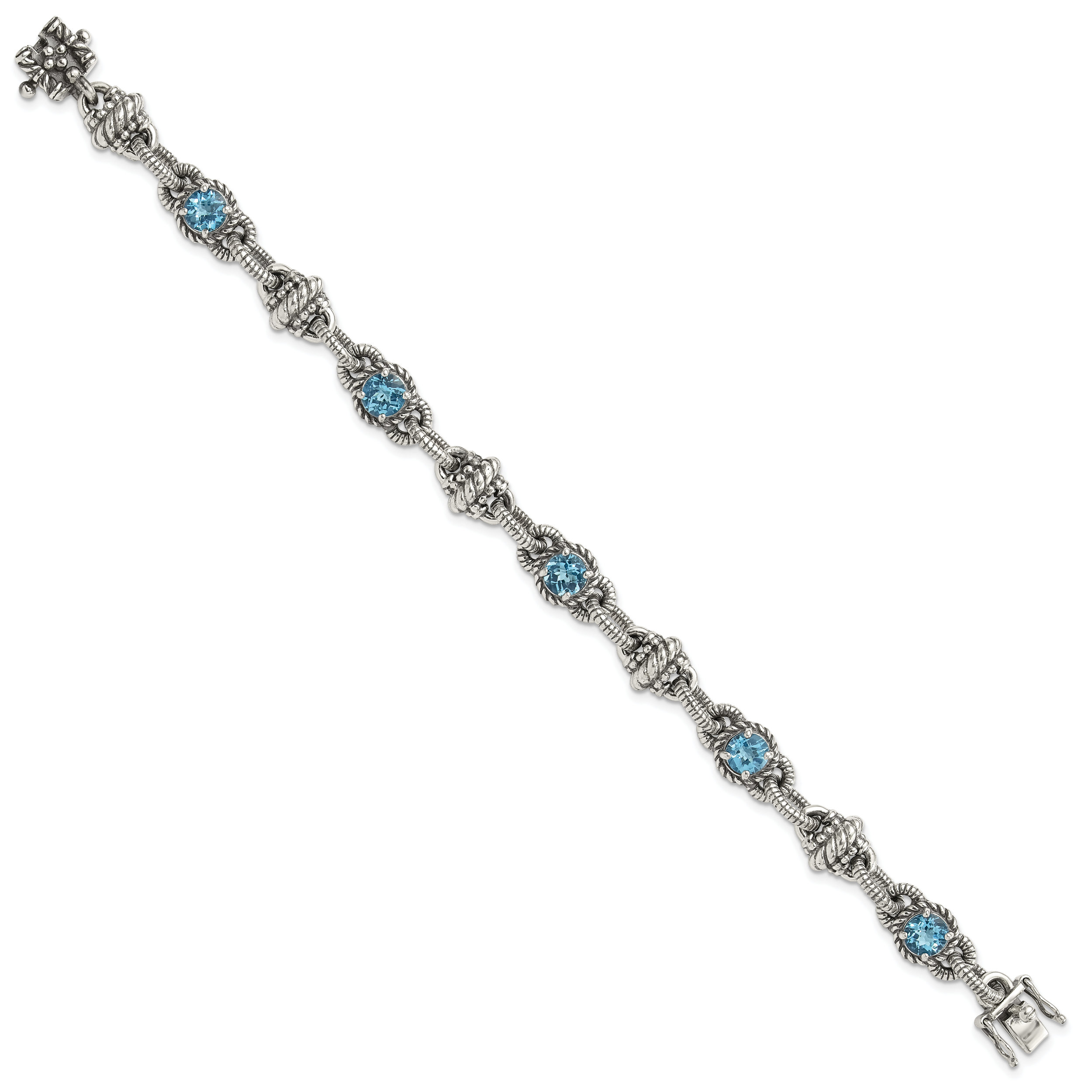 Shey Couture Sterling Silver Antiqued 7.75 Inch Round Swiss Blue Topaz Bracelet