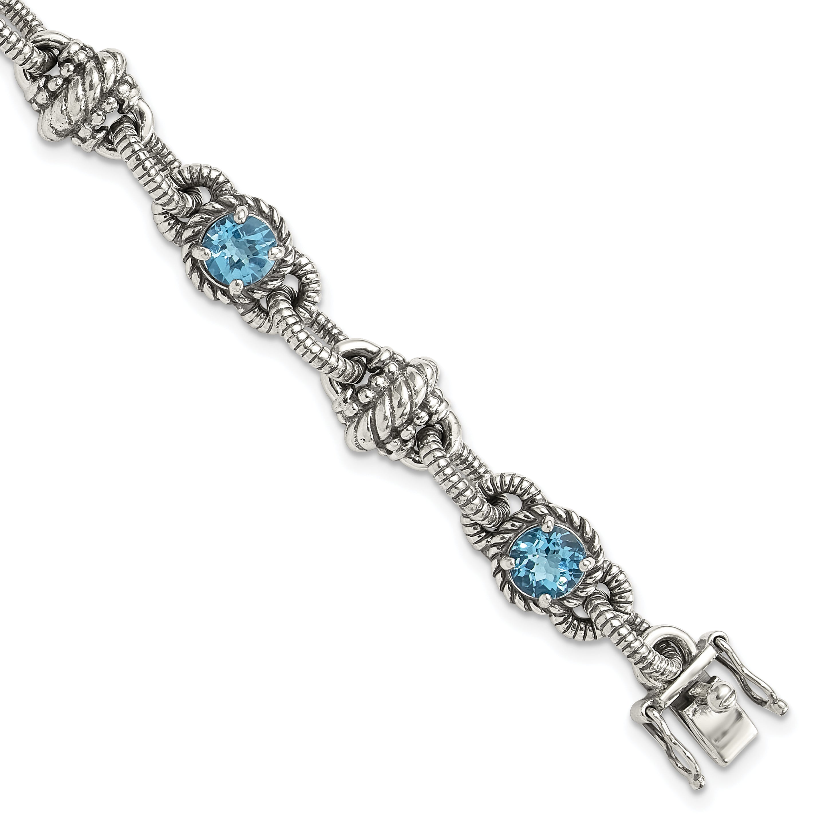 Shey Couture Sterling Silver Antiqued 7.75 Inch Round Swiss Blue Topaz Bracelet Main image