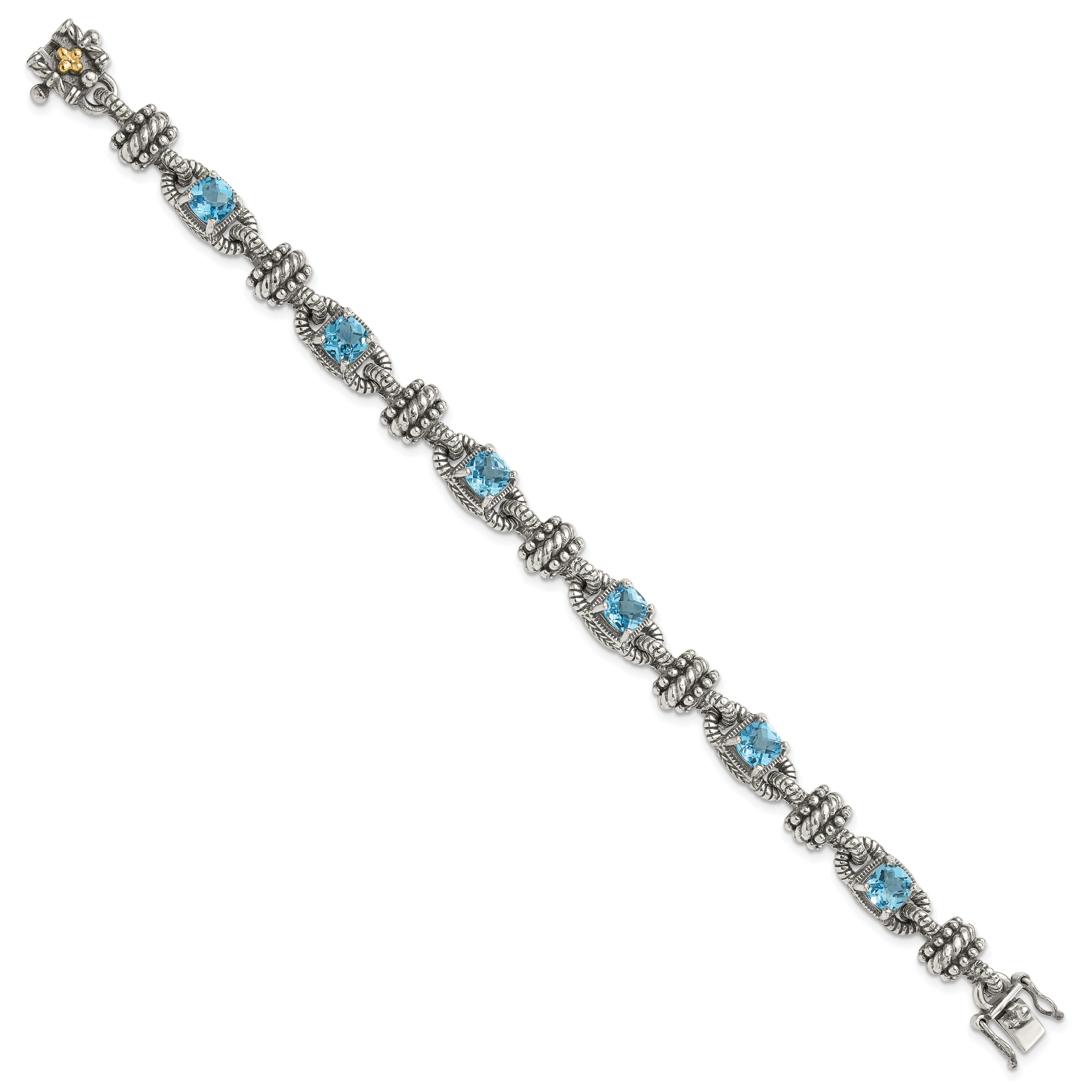 Shey Couture Sterling Silver with 14K Accent 7.5 Inch Antiqued Cushion Swiss Blue Topaz Bracelet Secondary image