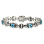Shey Couture Sterling Silver with 14K Accent 7.5 Inch Antiqued Cushion Swiss Blue Topaz Bracelet