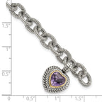 Shey Couture Sterling Silver with 14K Accent 7.5 Inch Antiqued Amethyst Heart Link Bracelet