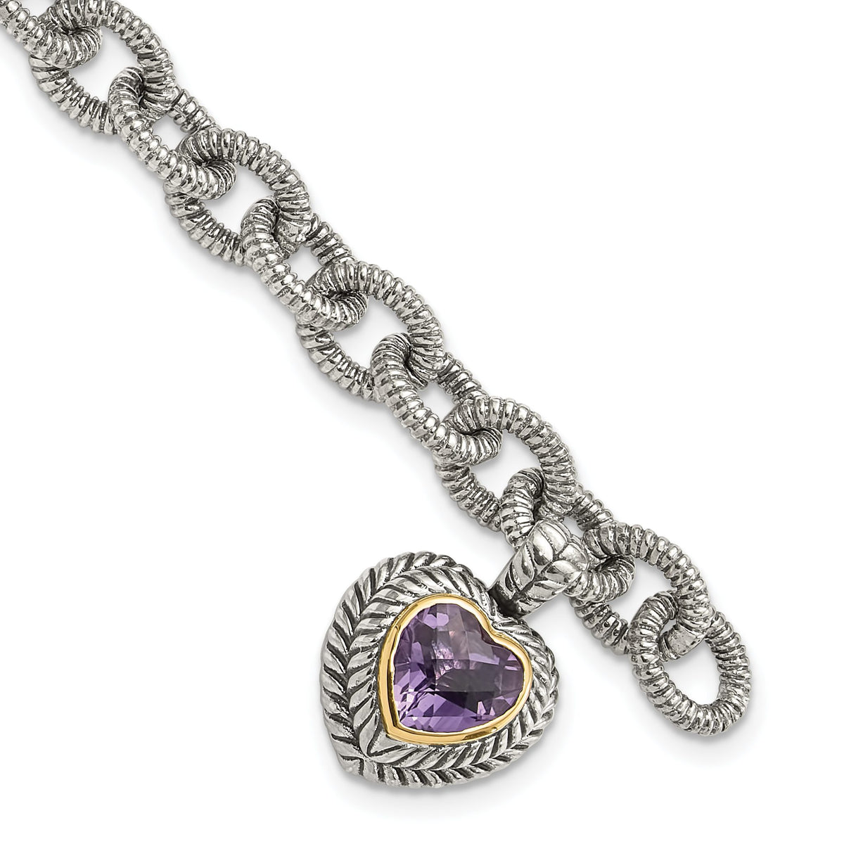 Accent Amethyst Heart Link Bracelet in Sterling Silver, 14mm, 7.5 Inch - Sophia Jewelers Main image