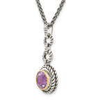 Shey Couture Sterling Silver Gold-tone Flash Gold-plated 18 Inch Antiqued Round Bezel Amethyst Necklace