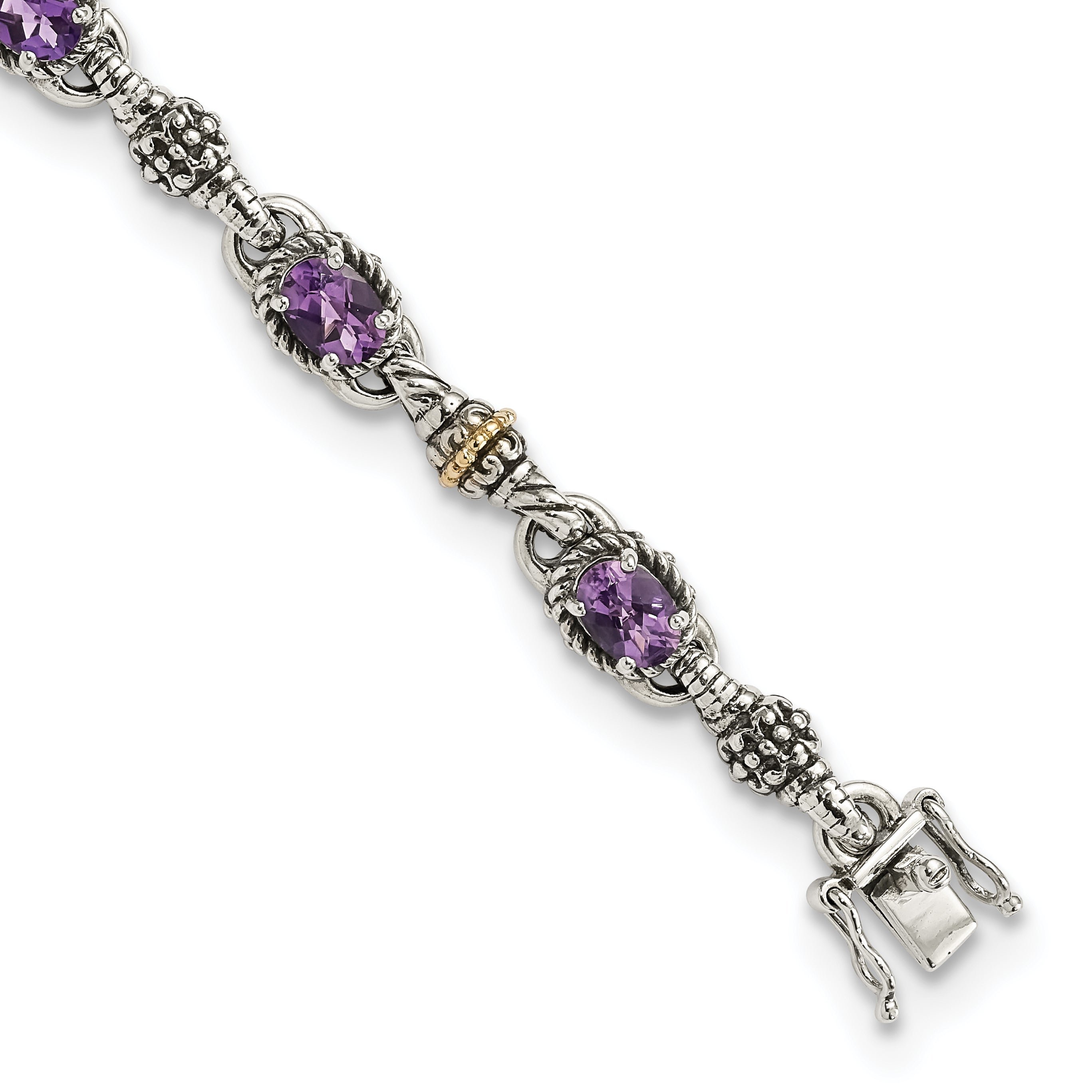 Shey Couture Sterling Silver with 14K Accent 7.25 Inch Antiqued Oval Amethyst Bracelet Main image