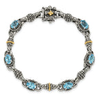 Shey Couture Sterling Silver with 14K Accent 7.25 Inch Antiqued Oval Swiss Blue Topaz Bracelet