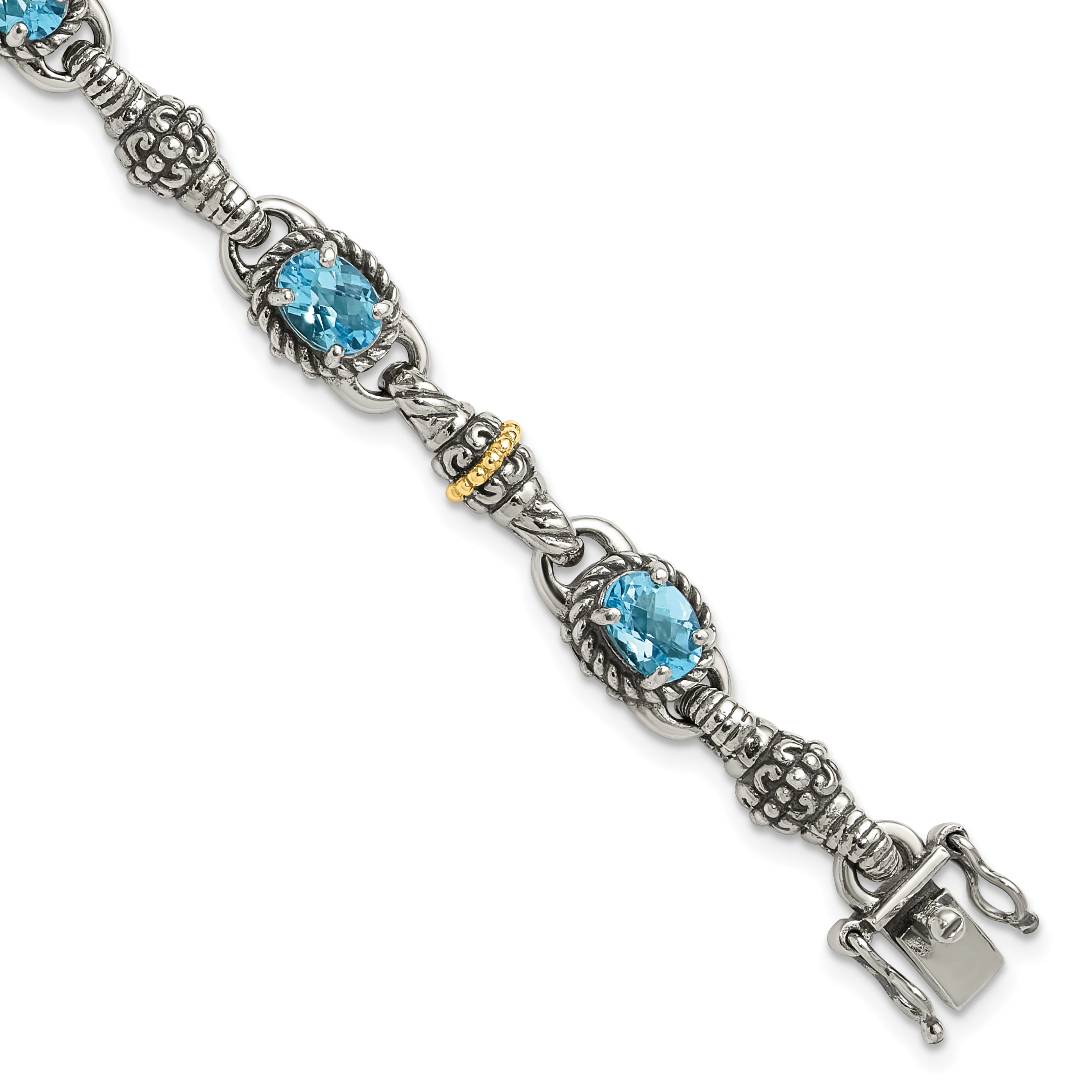 Shey Couture Sterling Silver with 14K Accent 7.25 Inch Antiqued Oval Swiss Blue Topaz Bracelet Main image